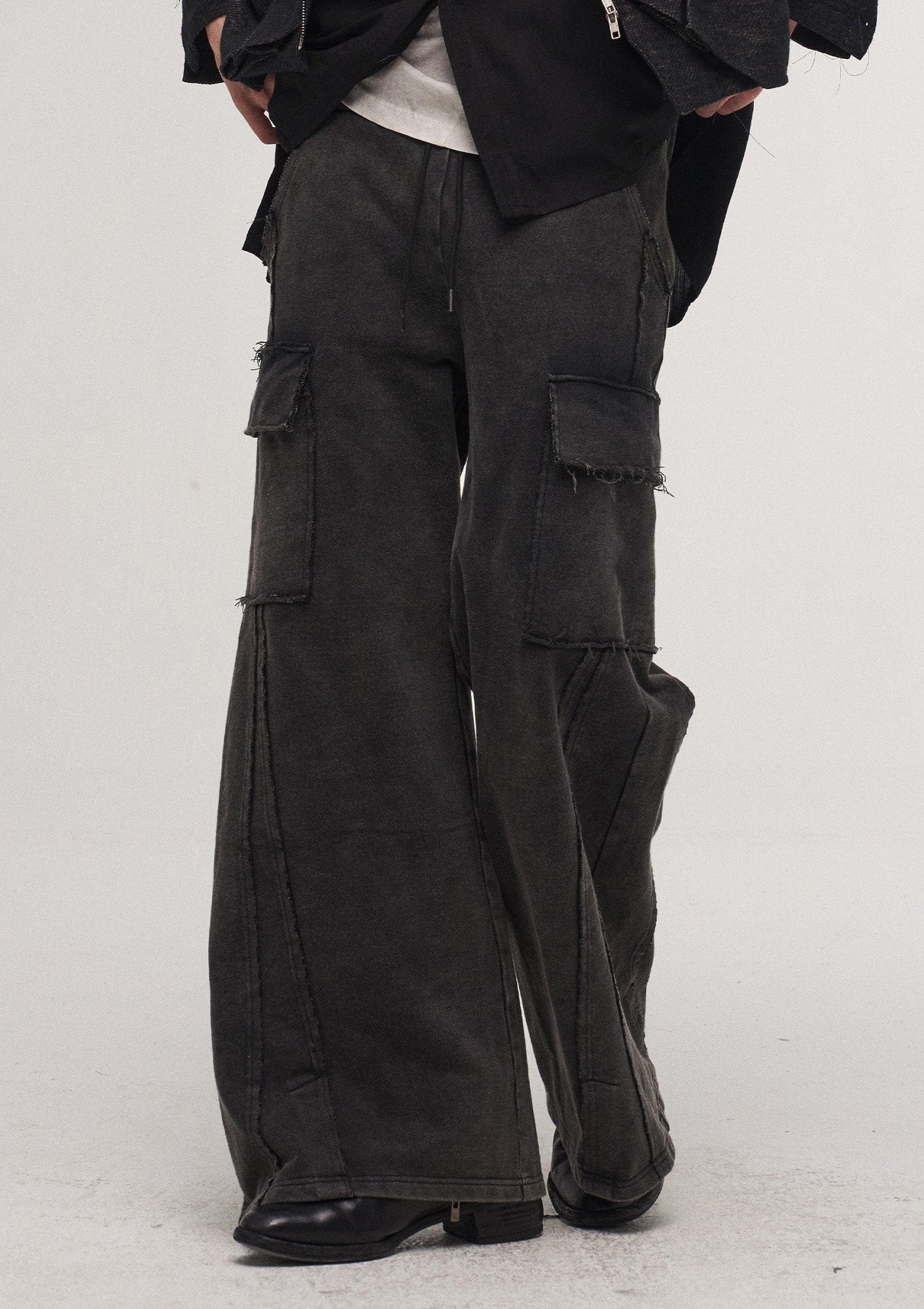 ILNya Nieternite Nifutur Washed Frayed Panel Wide-Leg Pants, premium urban and streetwear designers apparel on PROJECTISR.com, ILNya Nieternite Nifutur