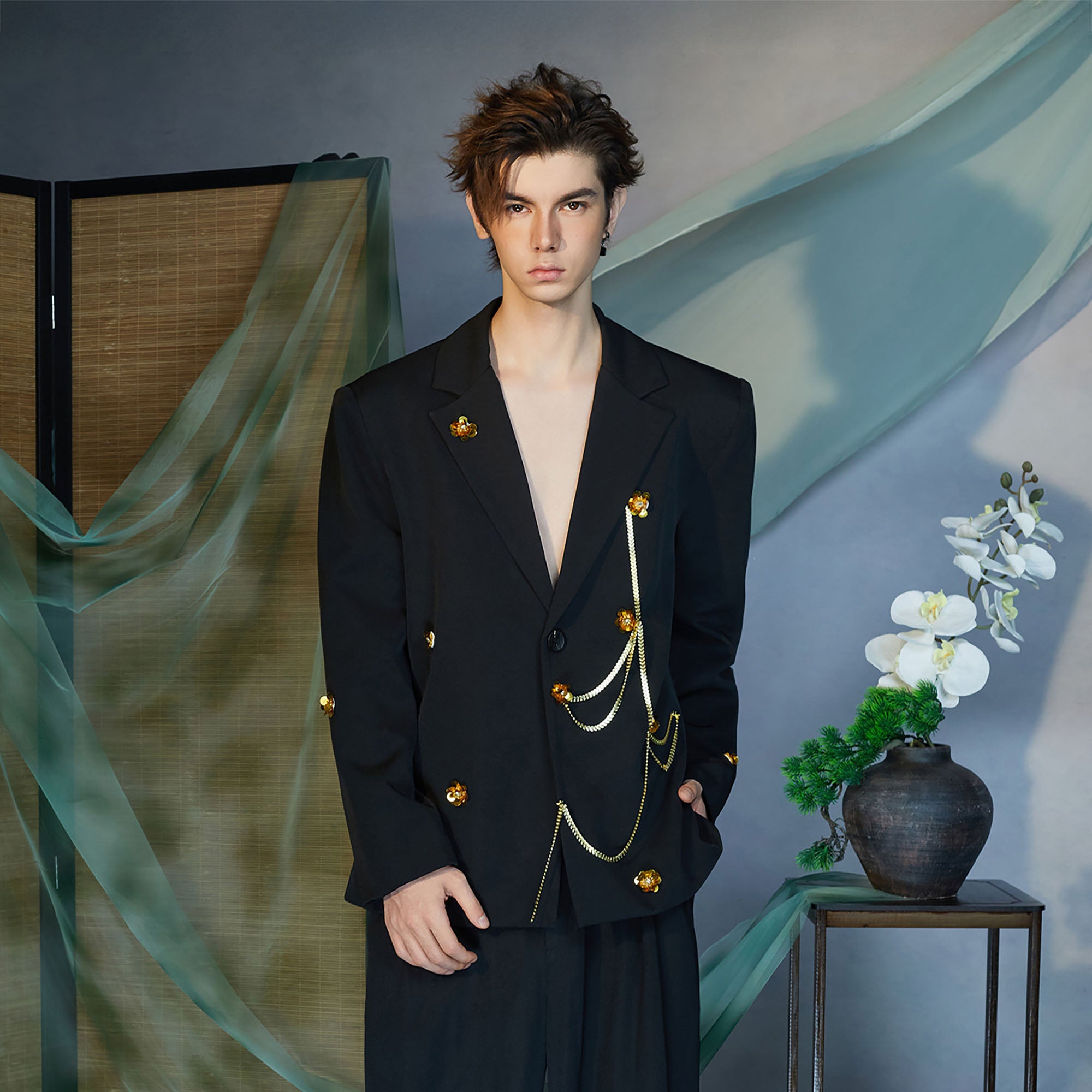 JIECHI Golden Bloom Chain Blazer