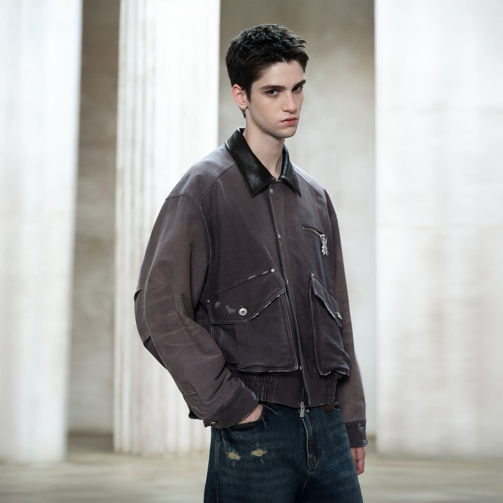 FACEONLAB Washed Gradient Utility Jacket Gray, premium urban and streetwear designers apparel on PROJECTISR.com, FACEONLAB