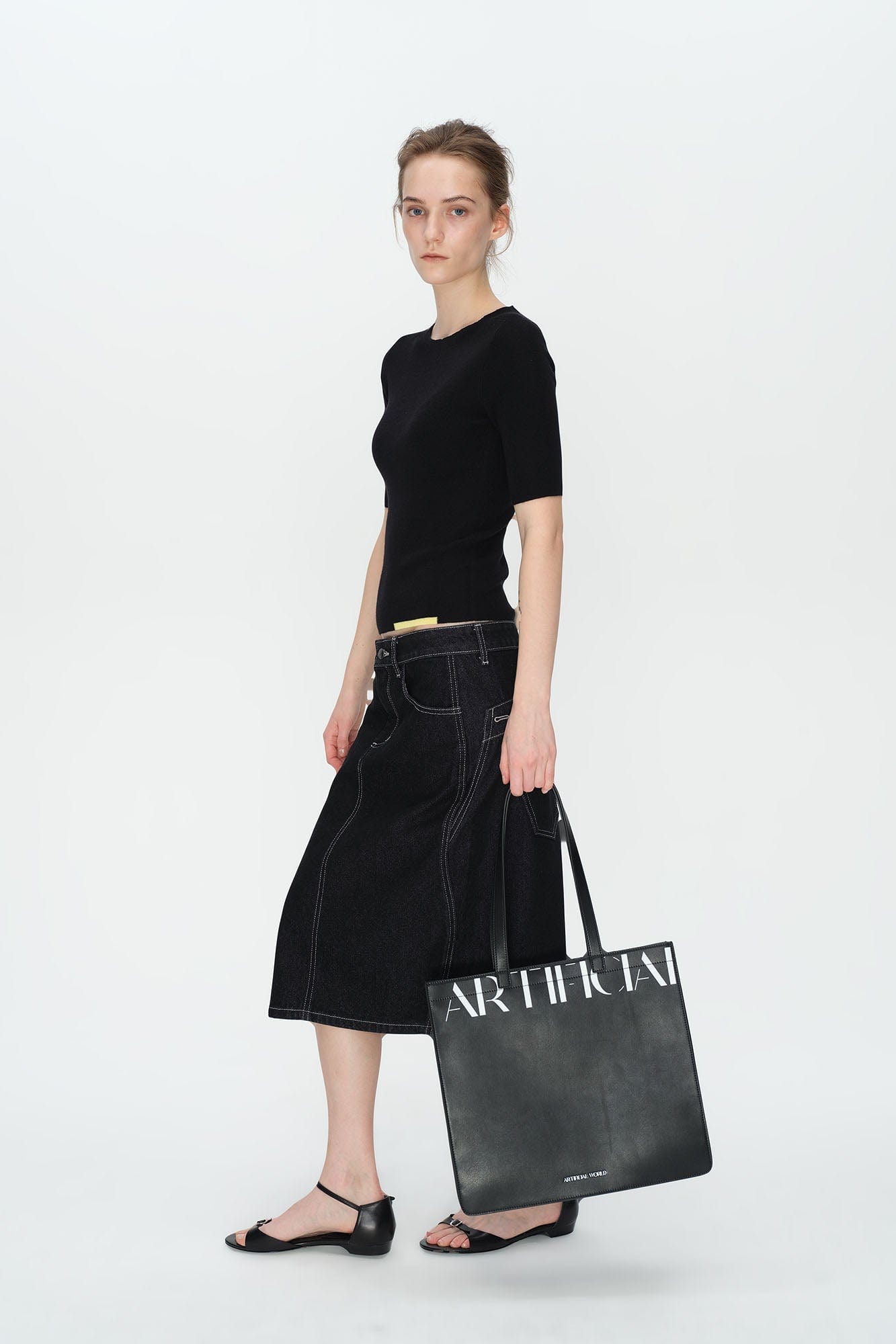 ARTIFICIAL WORLD Logo Graphic Leather Tote Bag, premium urban and streetwear designers apparel on PROJECTISR.com, ARTIFICIAL WORLD