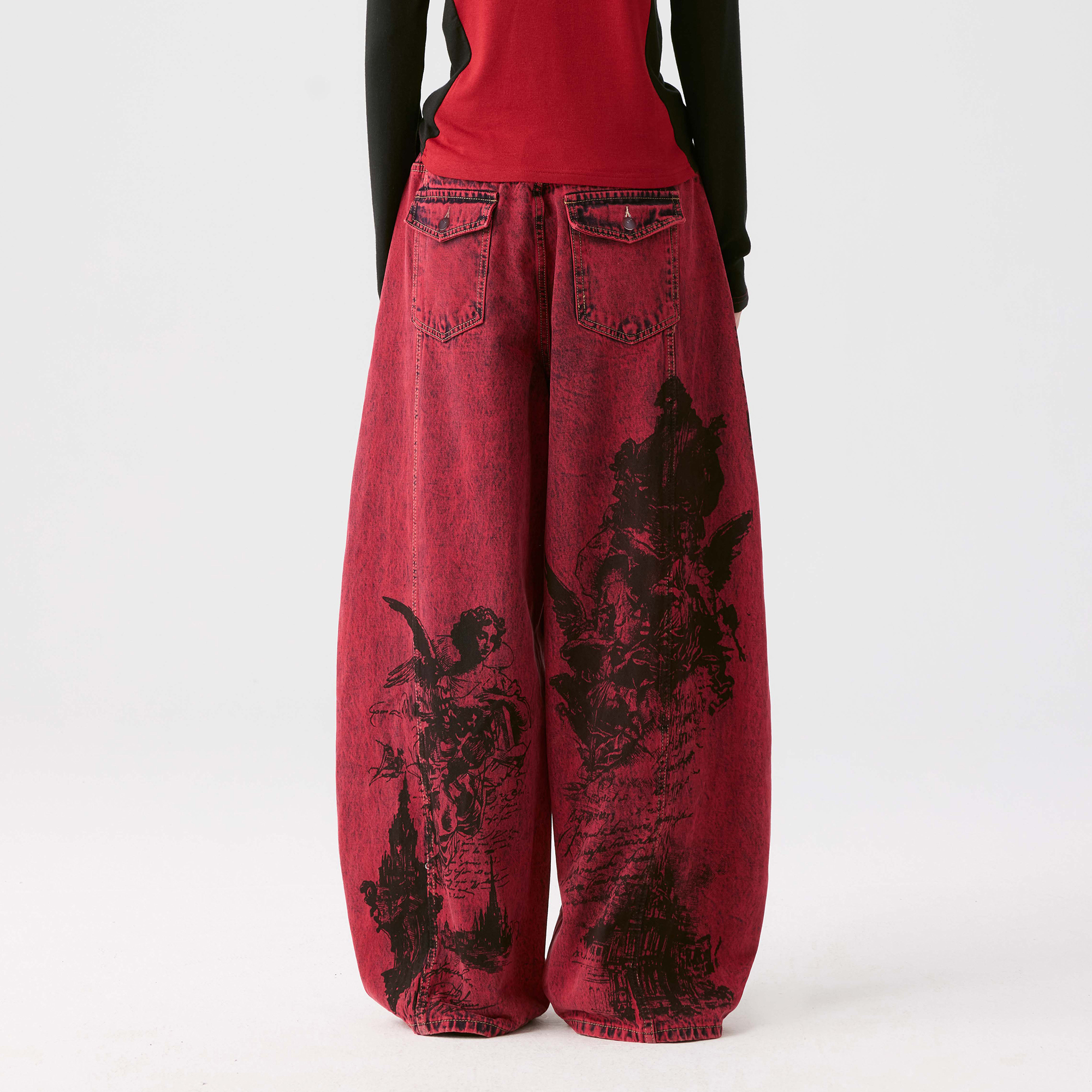HAHAHA Hand-Painted Graphic Washed Wide-Leg Jeans
