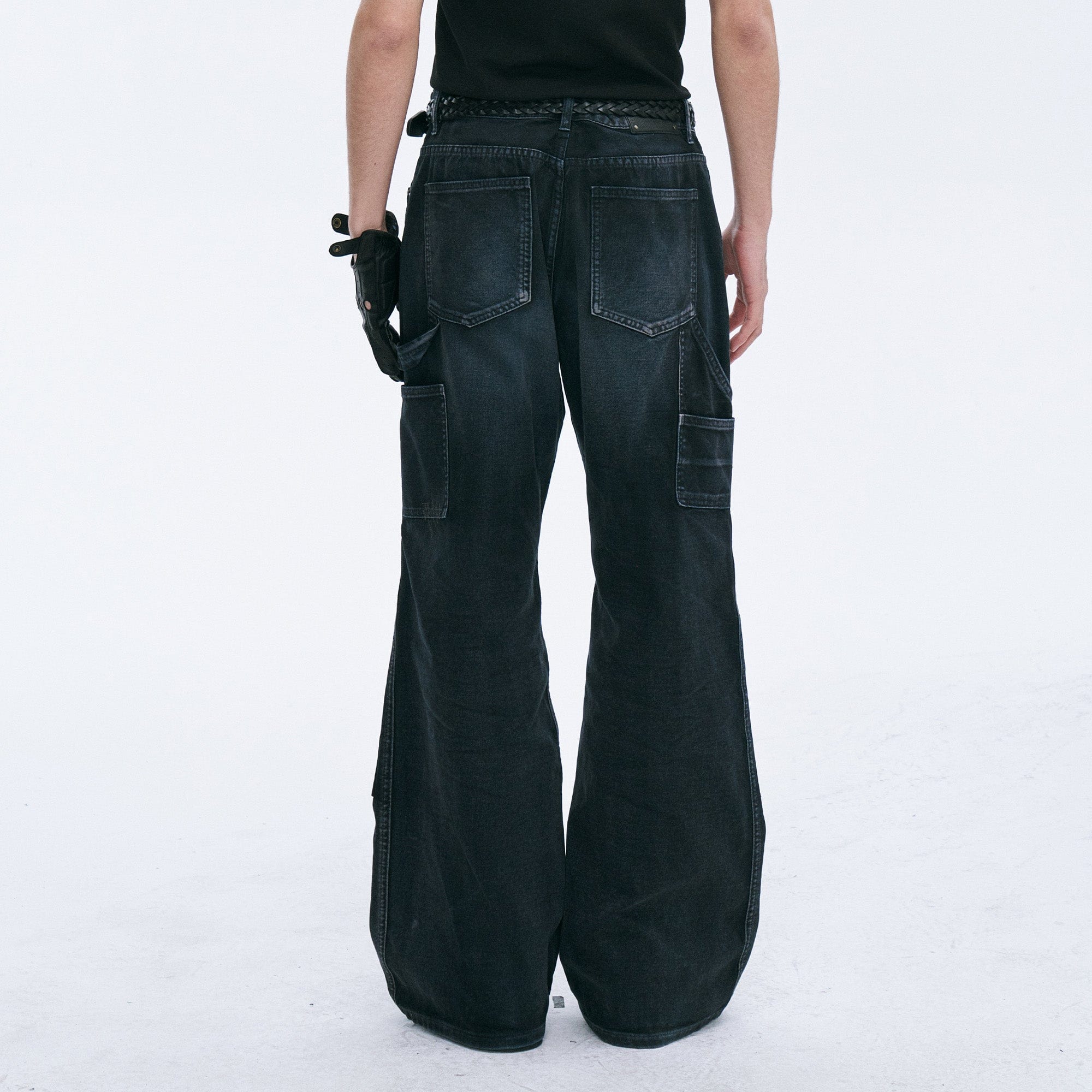 CATSSTAC Distressed Double-Knee Carpenter Straight-Leg Jeans Black, premium urban and streetwear designers apparel on PROJECTISR.com, CATSSTAC