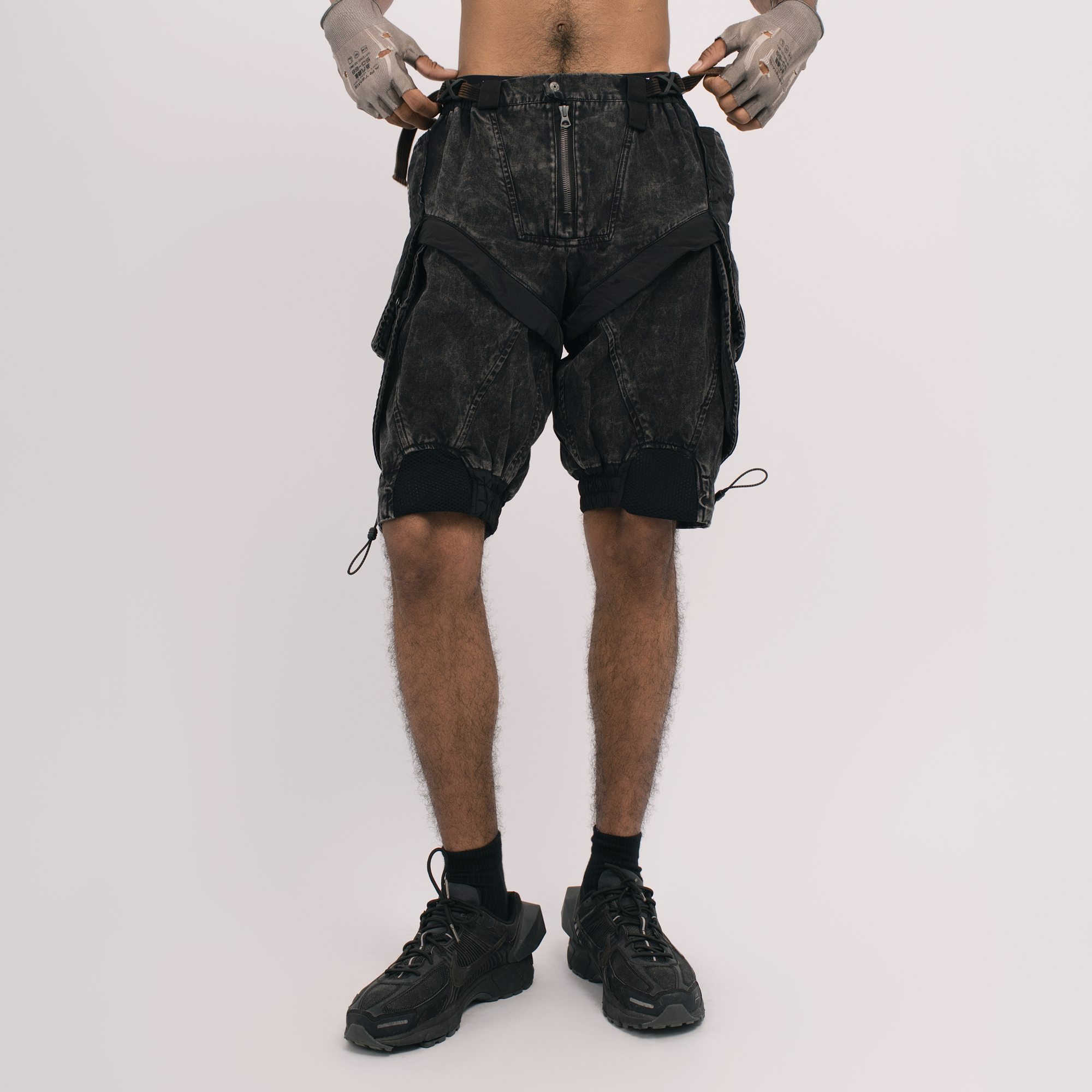 STEAM Distressed Spliced Detachable Utility Shorts