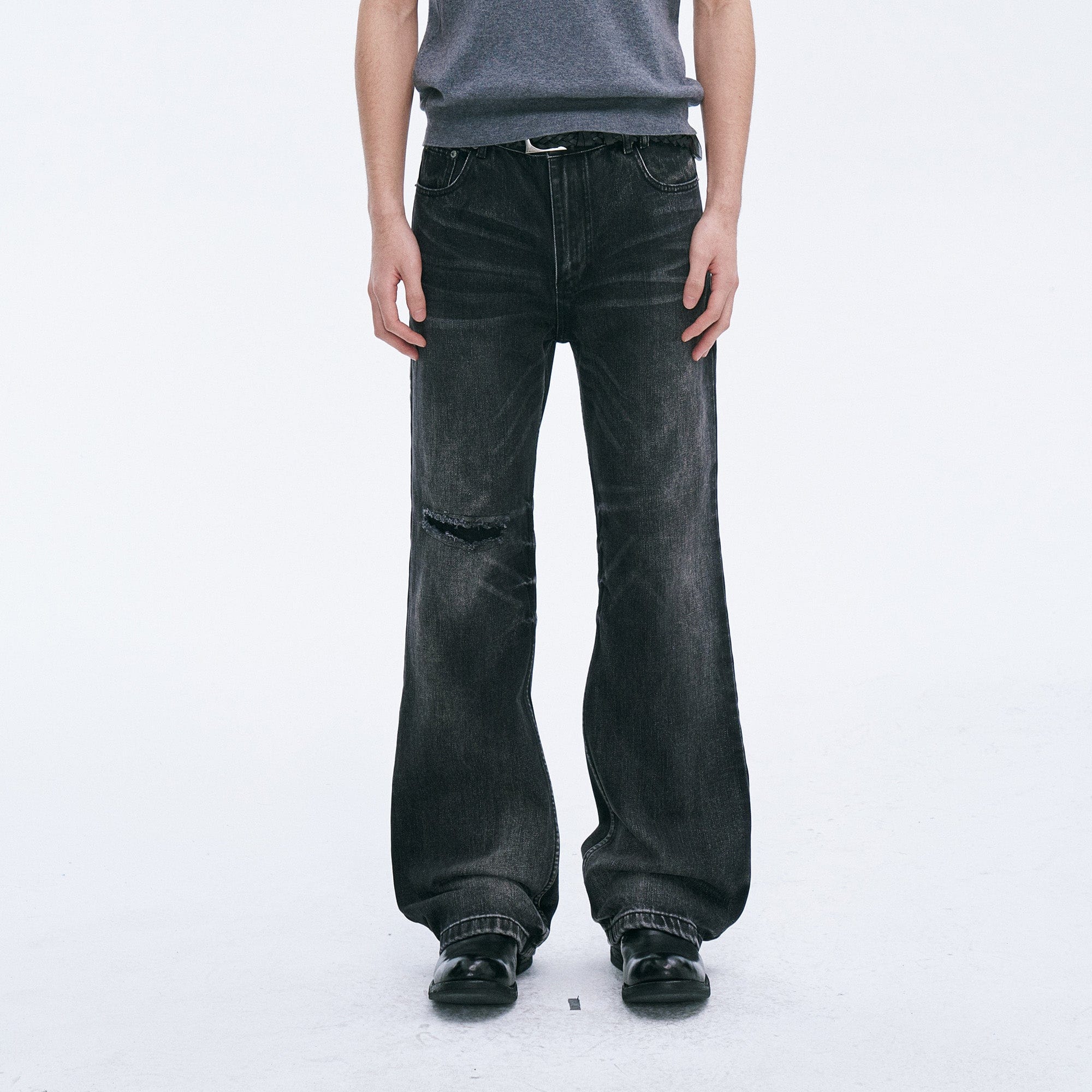 CATSSTAC Whisker Washed Frayed Straight-Leg Jeans, premium urban and streetwear designers apparel on PROJECTISR.com, CATSSTAC