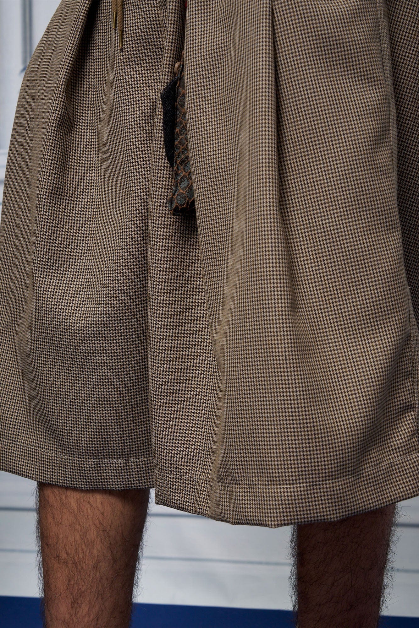 UNLIMITED MOTE Pleated Wide-Leg Drawstring Shorts Houndstooth, premium urban and streetwear designers apparel on PROJECTISR.com, UNLIMITED MOTE