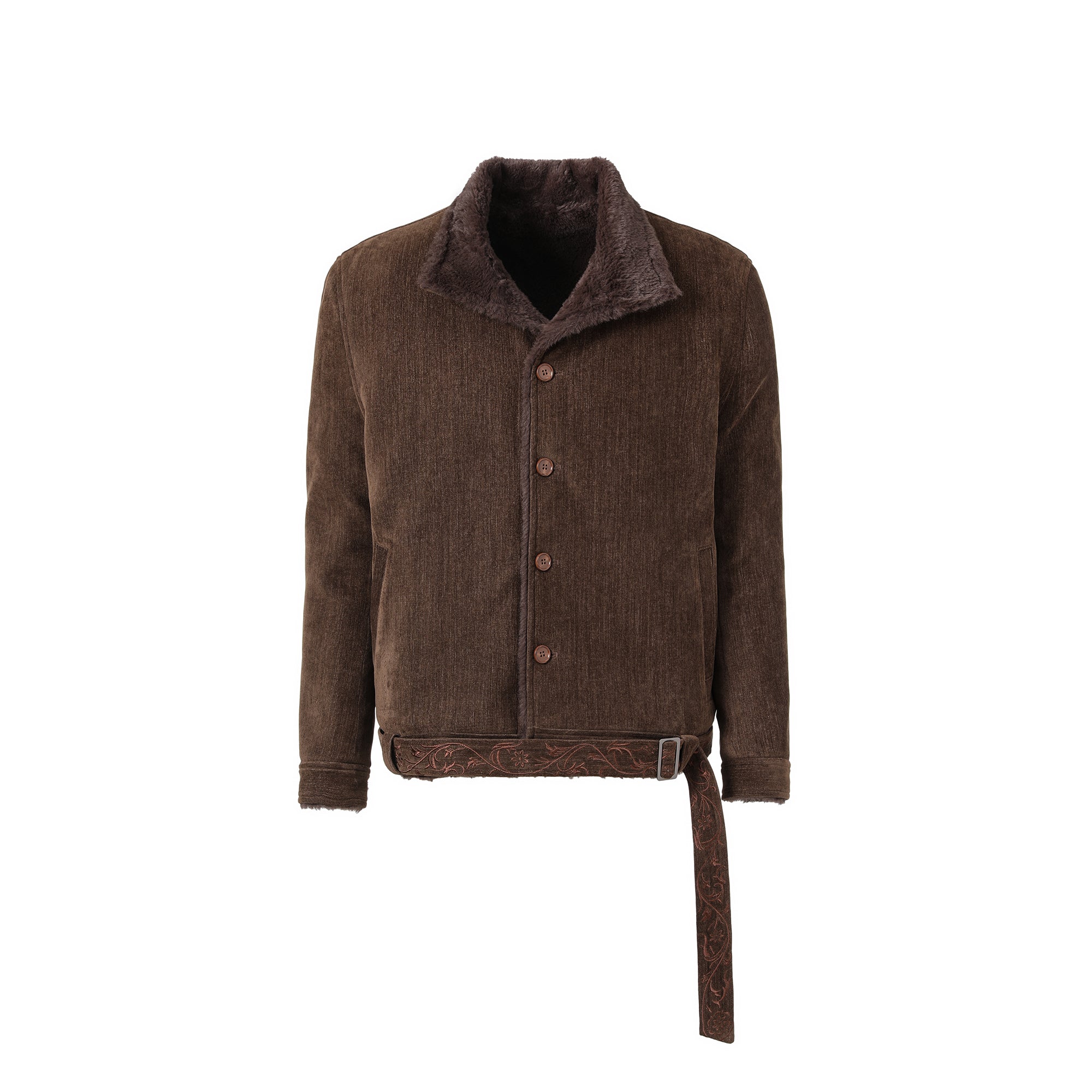 ELETEIZE Chenille Embroidered Faux Rabbit Fur Padded Jacket
