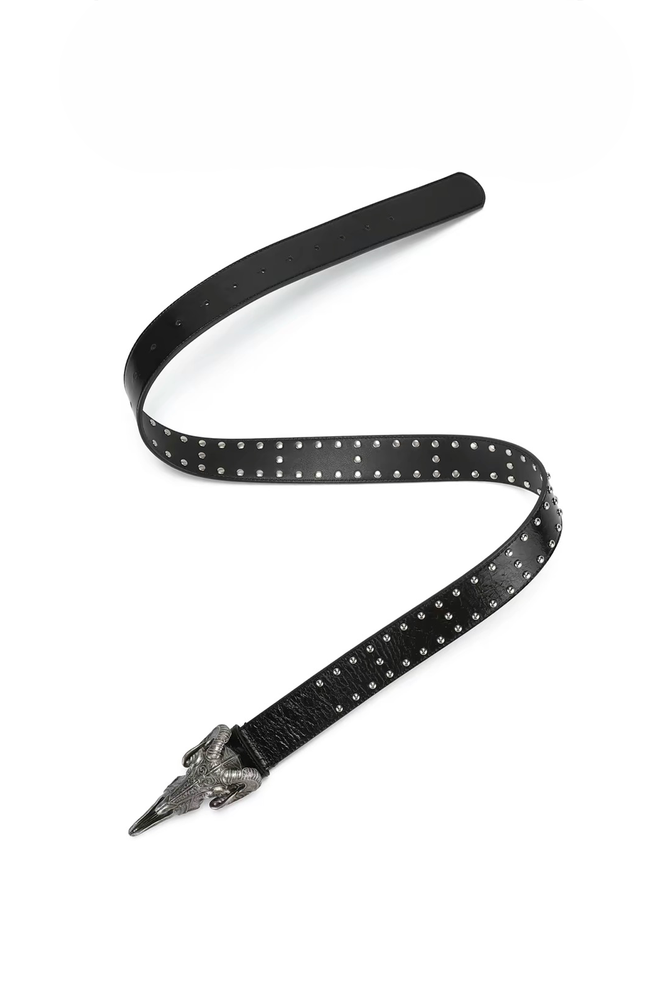 REGEN ZONE Goat Skull Crackle Waxed Studded Belt
