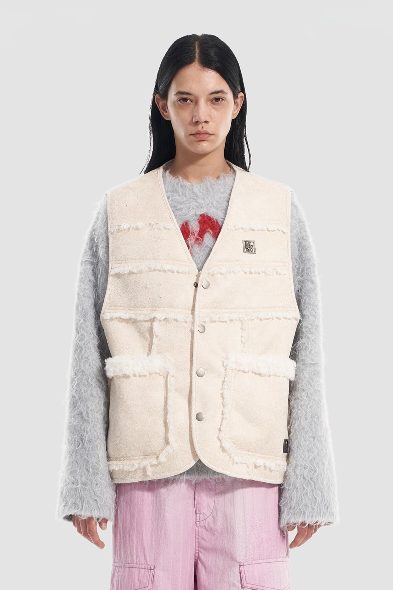 VANN VALRENCE Paneled Fleece-Trim Padded Vest