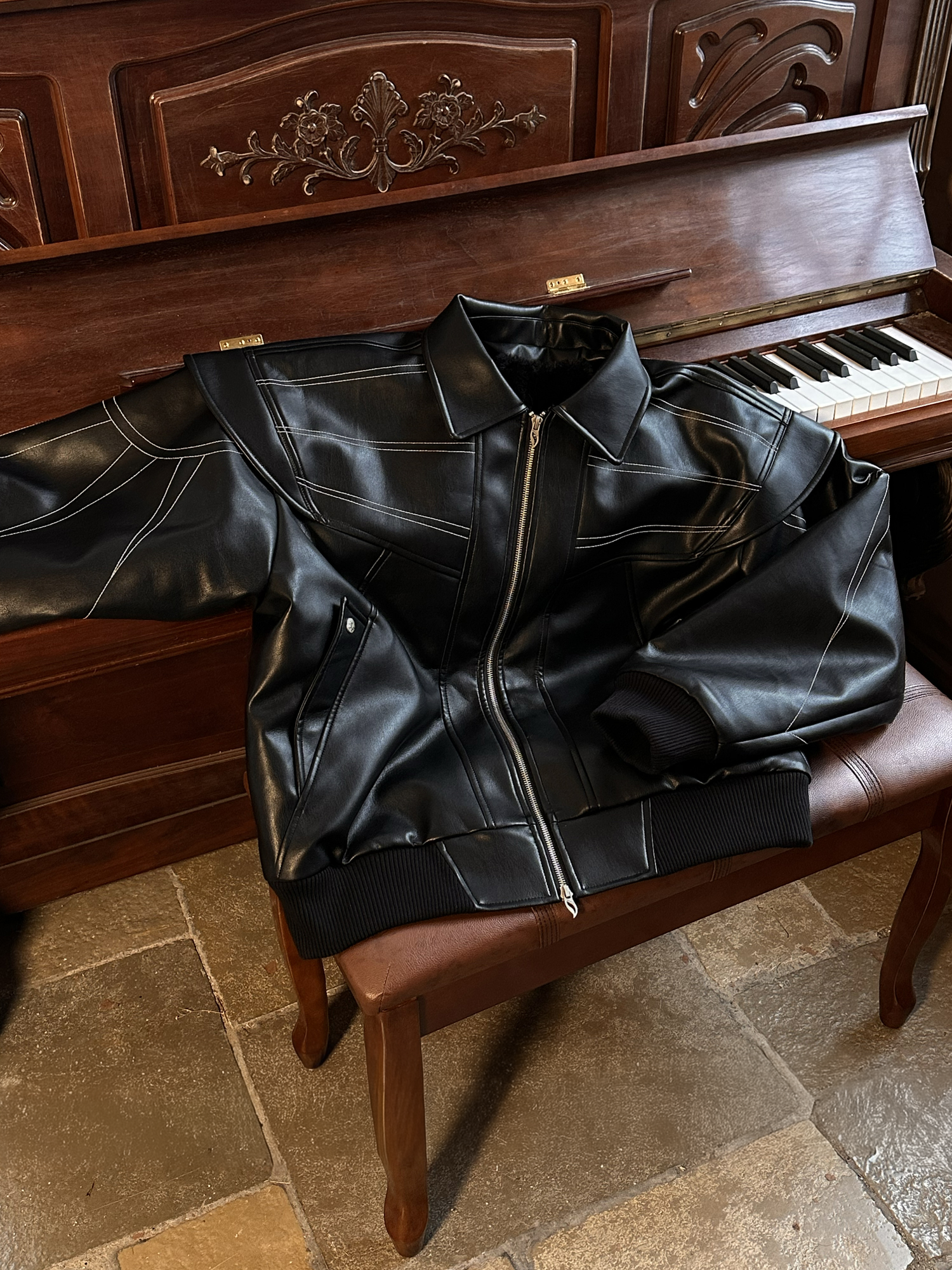 ESAIAS Deconstructed Stitch PU Jacket