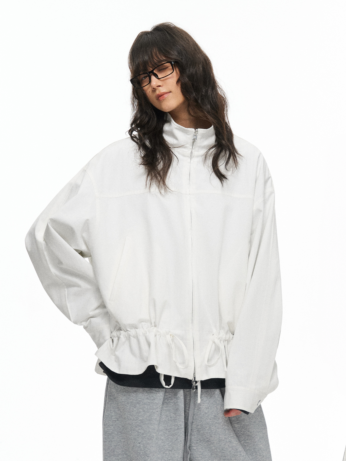 TGNS Reversible Drawstring Stand-Collar Oversized Jacket