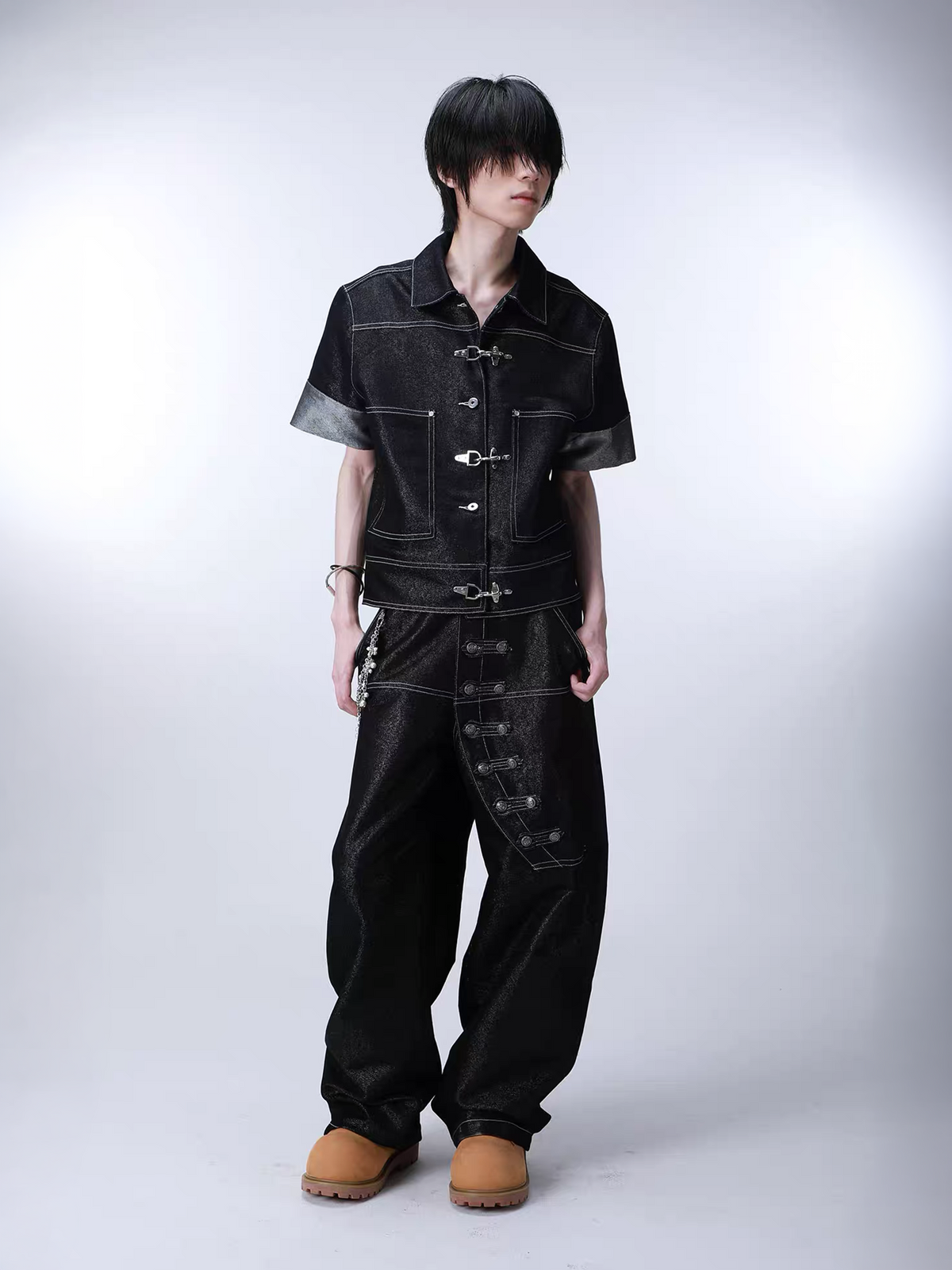 SEXXDEVIL Napoleon-Button Paneled Metallic Denim Jeans