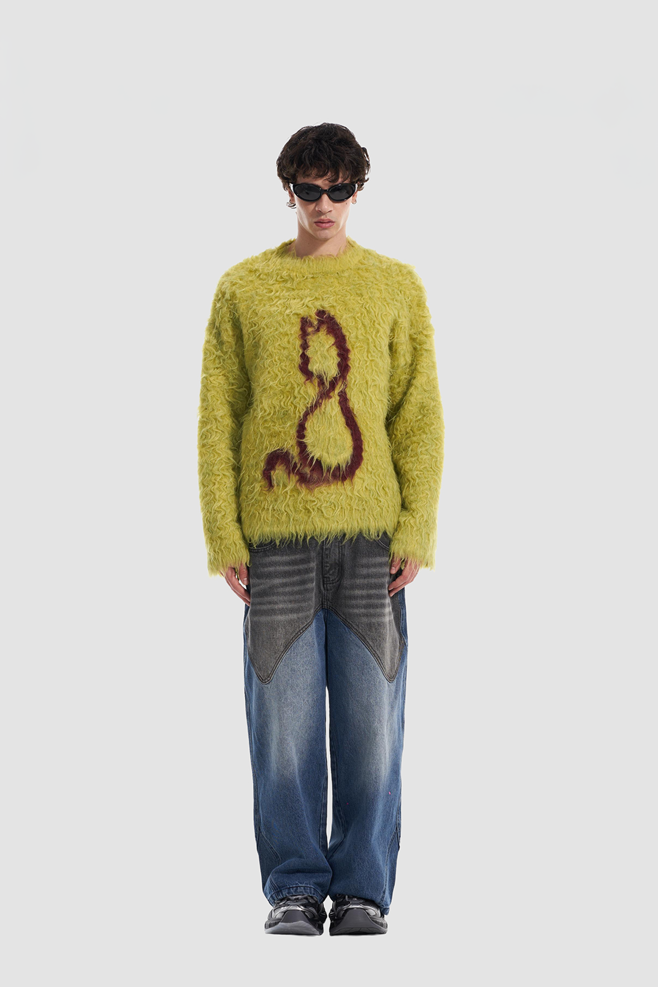 VANN VALRENCE Fuzzy Cat Intarsia Mohair Sweater