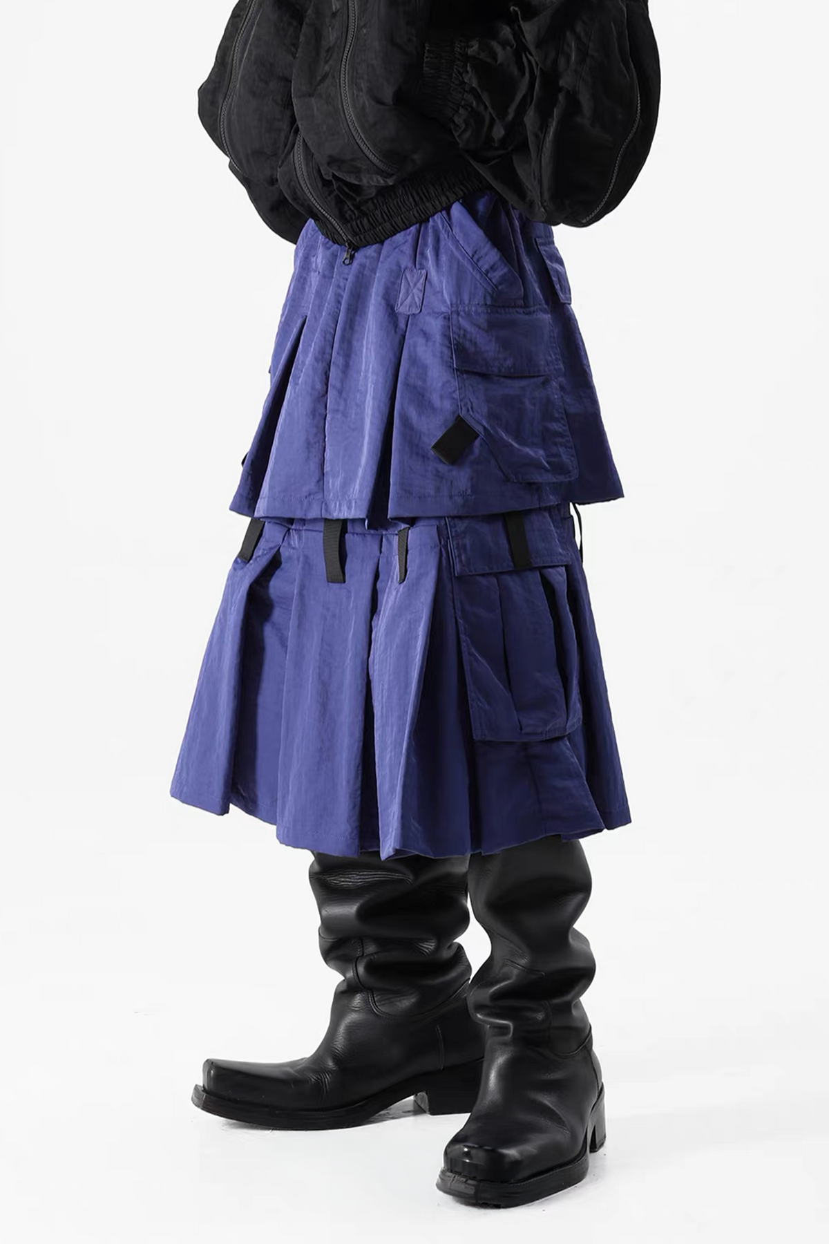 VANGUARDIA Multi-Pocket Nylon Midi Skirt