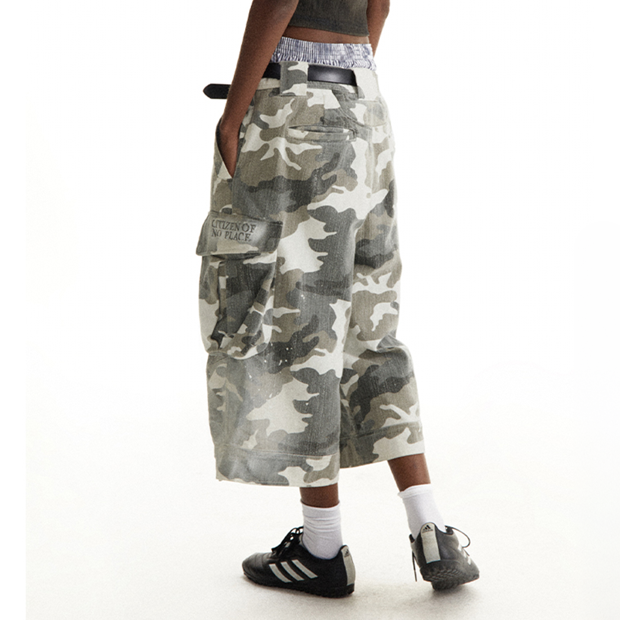 CONPCONP Distressed Spray-Dye Camo Shorts