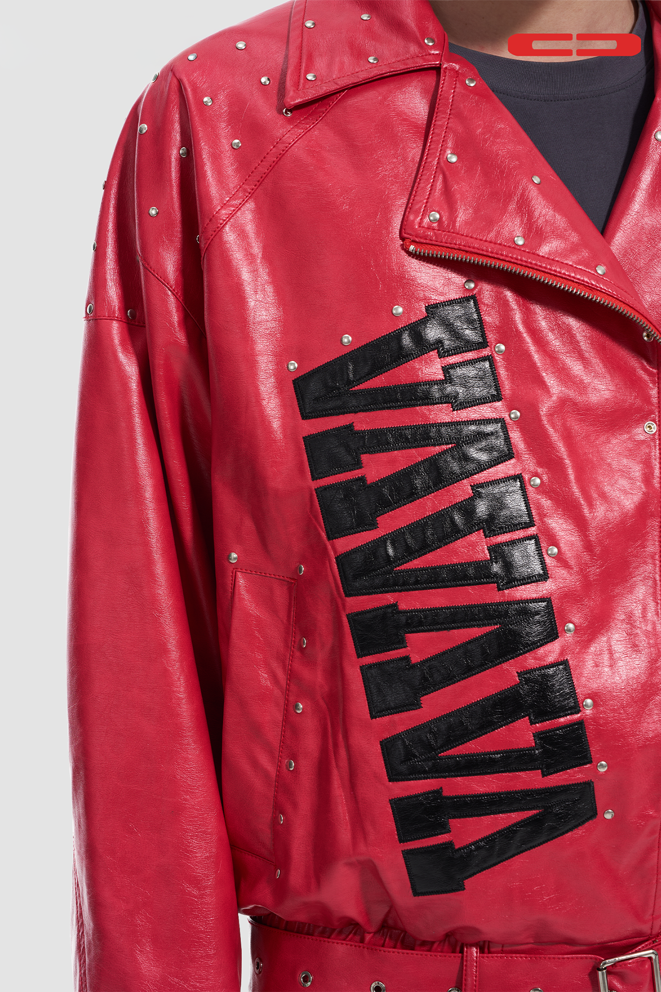 VANN VALRENCE Studded LOGO Faux Leather Biker Jacket