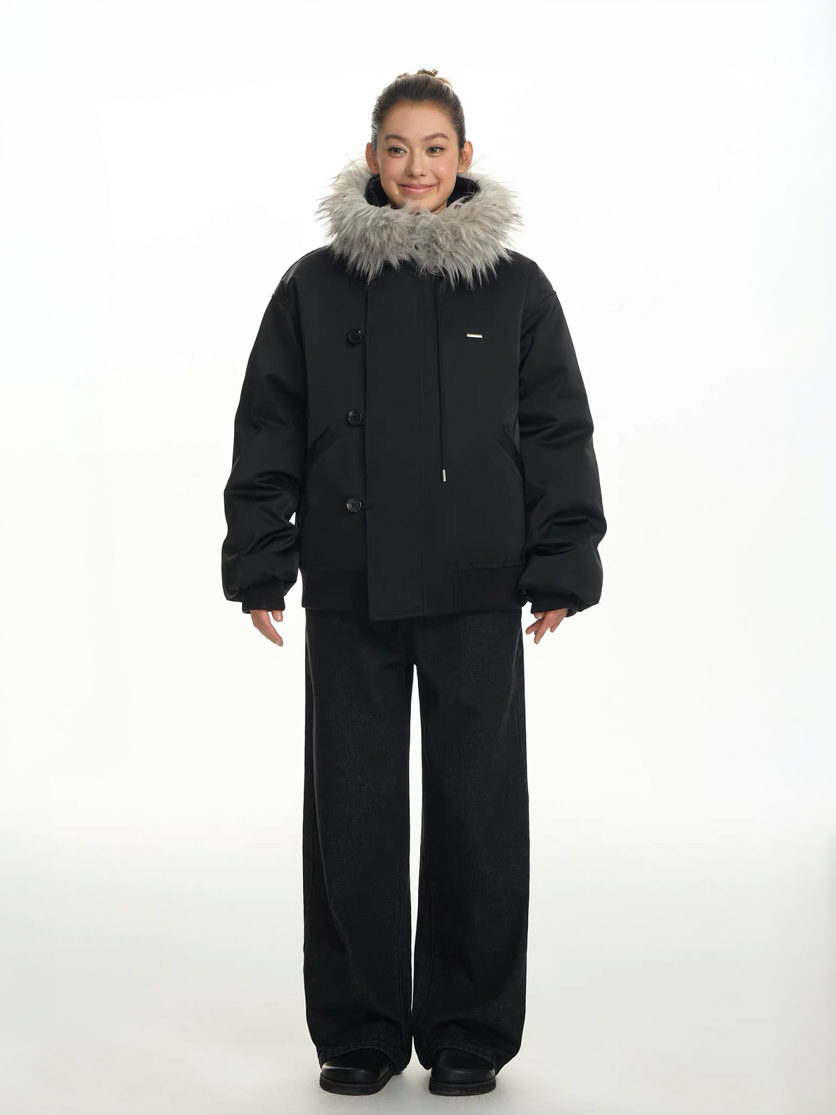 TGNS Detachable Fur-Collar Hooded Padded Parka