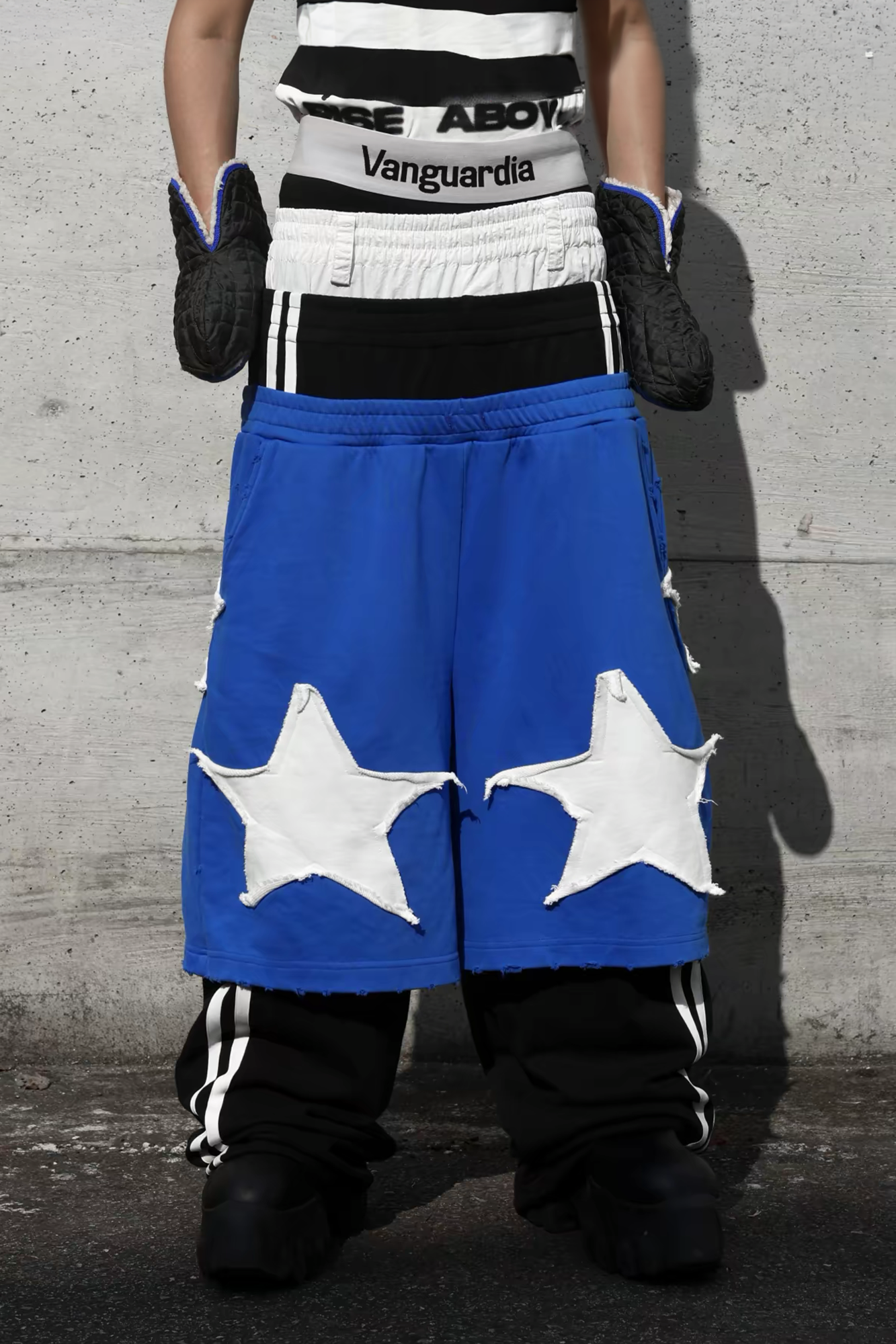 VANGUARDIA Triple-Waistband Spliced Wide-Leg Sweatpants