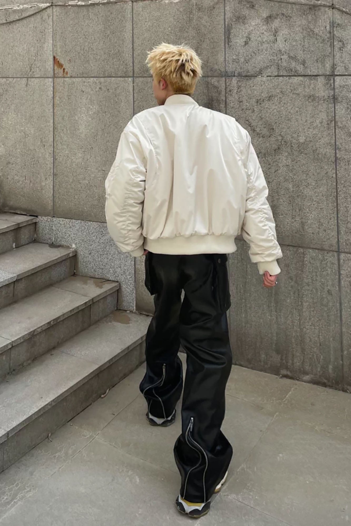 FORFEARTHAT Glossy Panel Zip Hem PU Cargo Pants