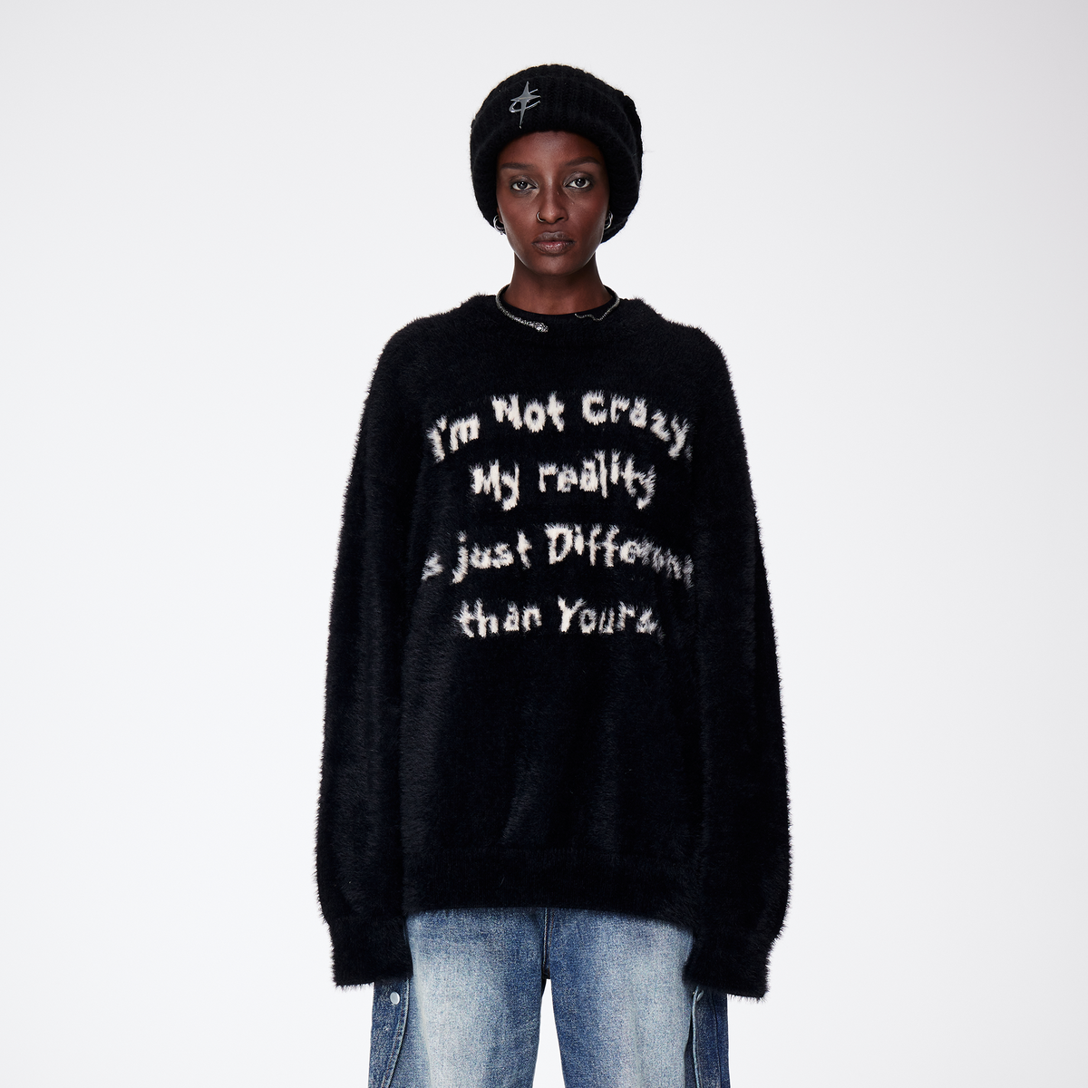 REMODUTION Mohair Slogan Relaxed Sweater