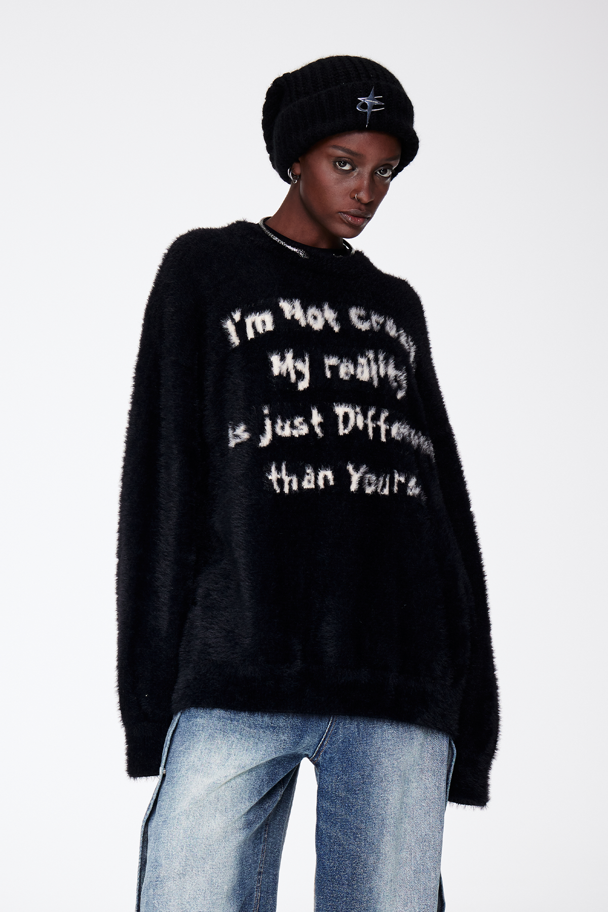 REMODUTION Mohair Slogan Relaxed Sweater