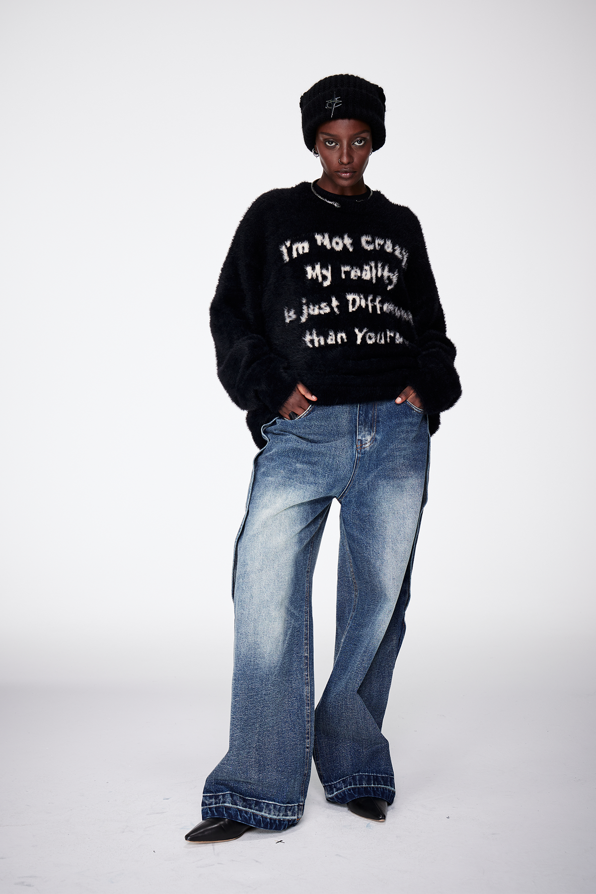 REMODUTION Mohair Slogan Relaxed Sweater