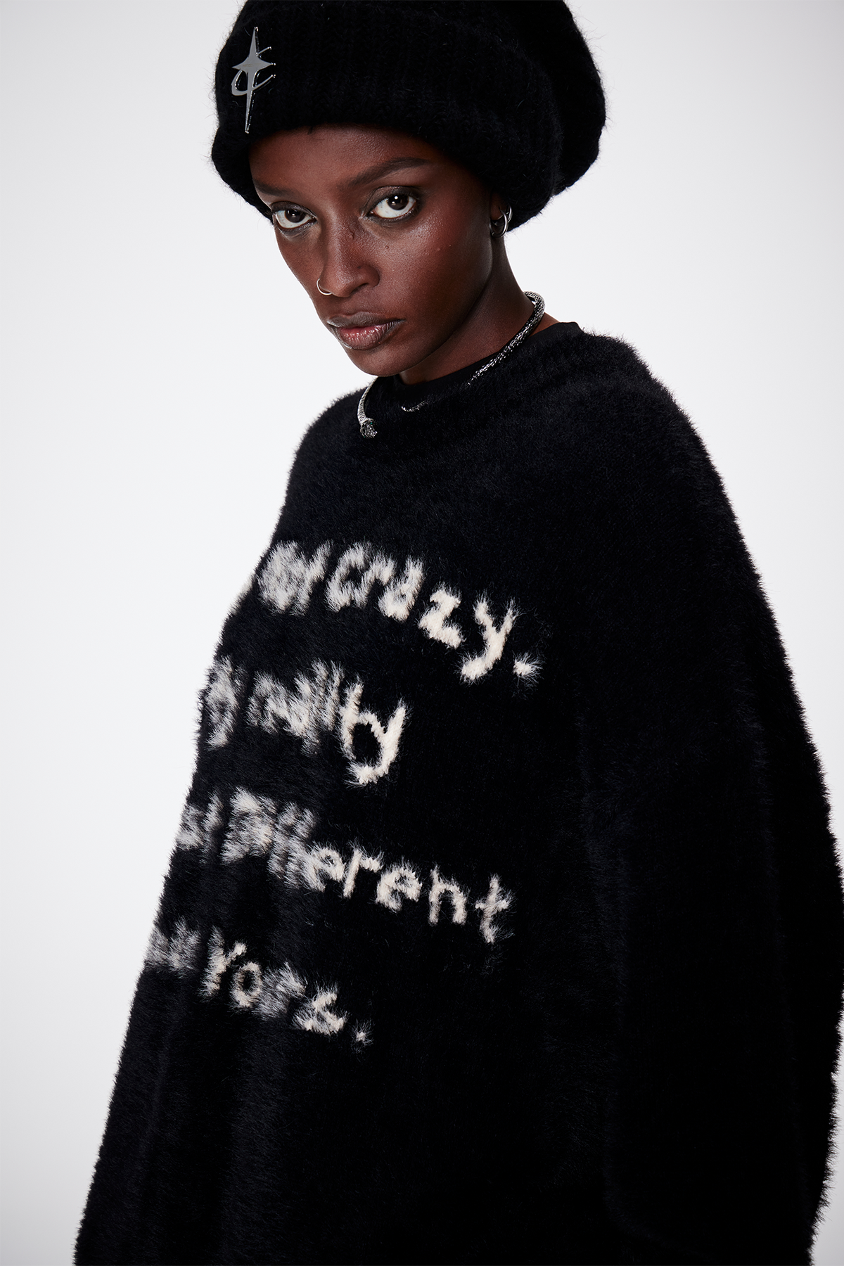 REMODUTION Mohair Slogan Relaxed Sweater