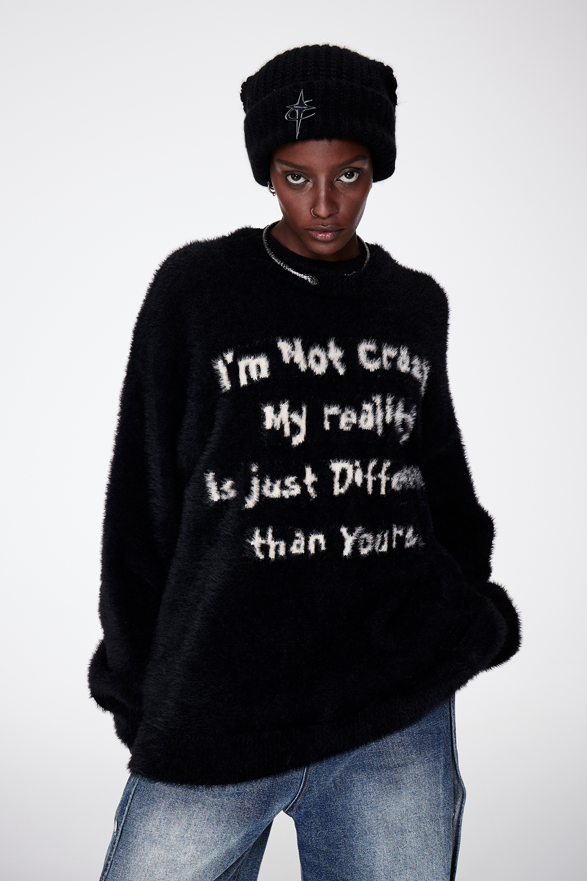 REMODUTION Mohair Slogan Relaxed Sweater