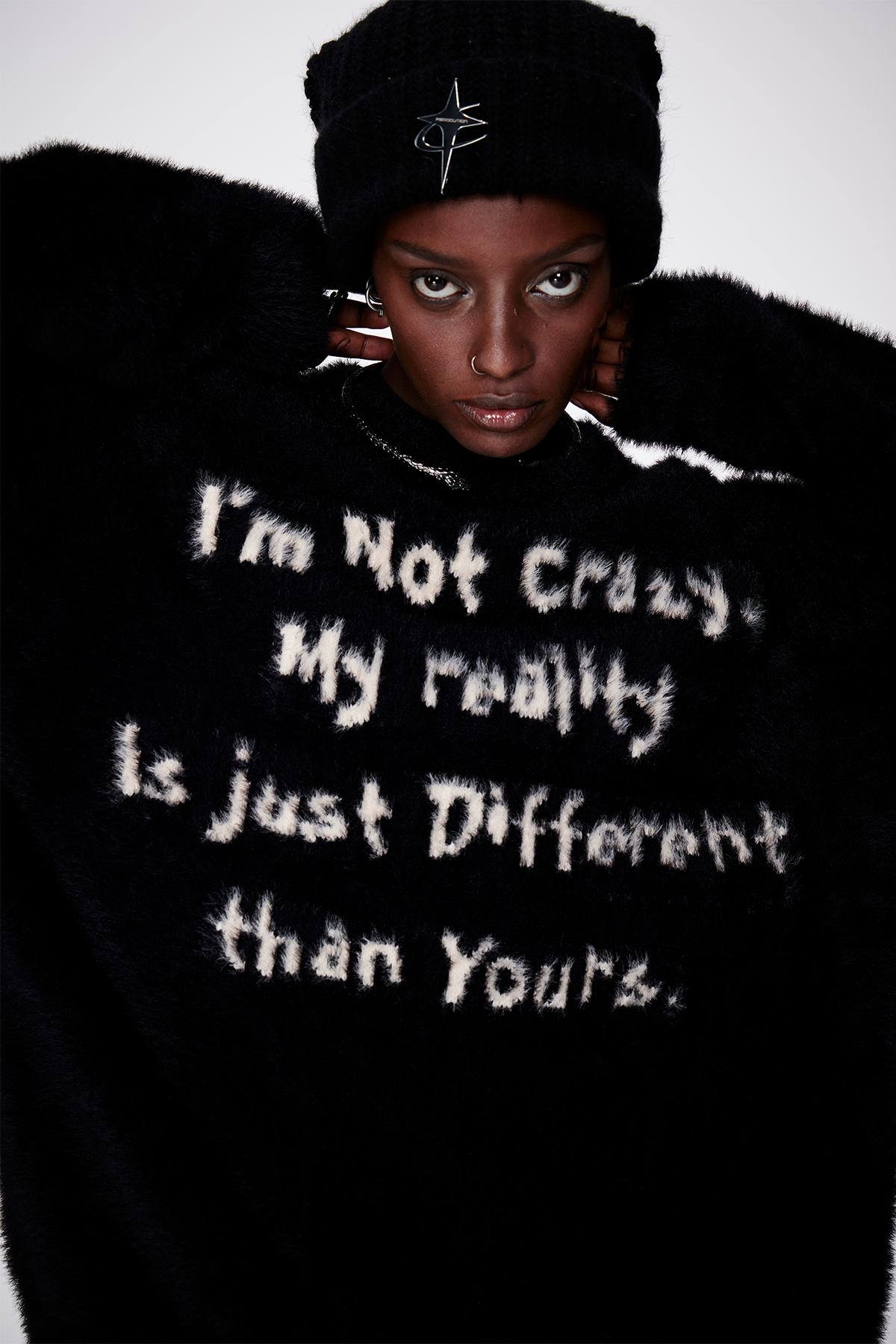 REMODUTION Mohair Slogan Relaxed Sweater