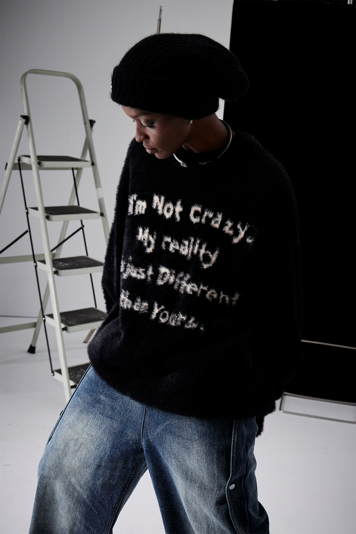 REMODUTION Mohair Slogan Relaxed Sweater