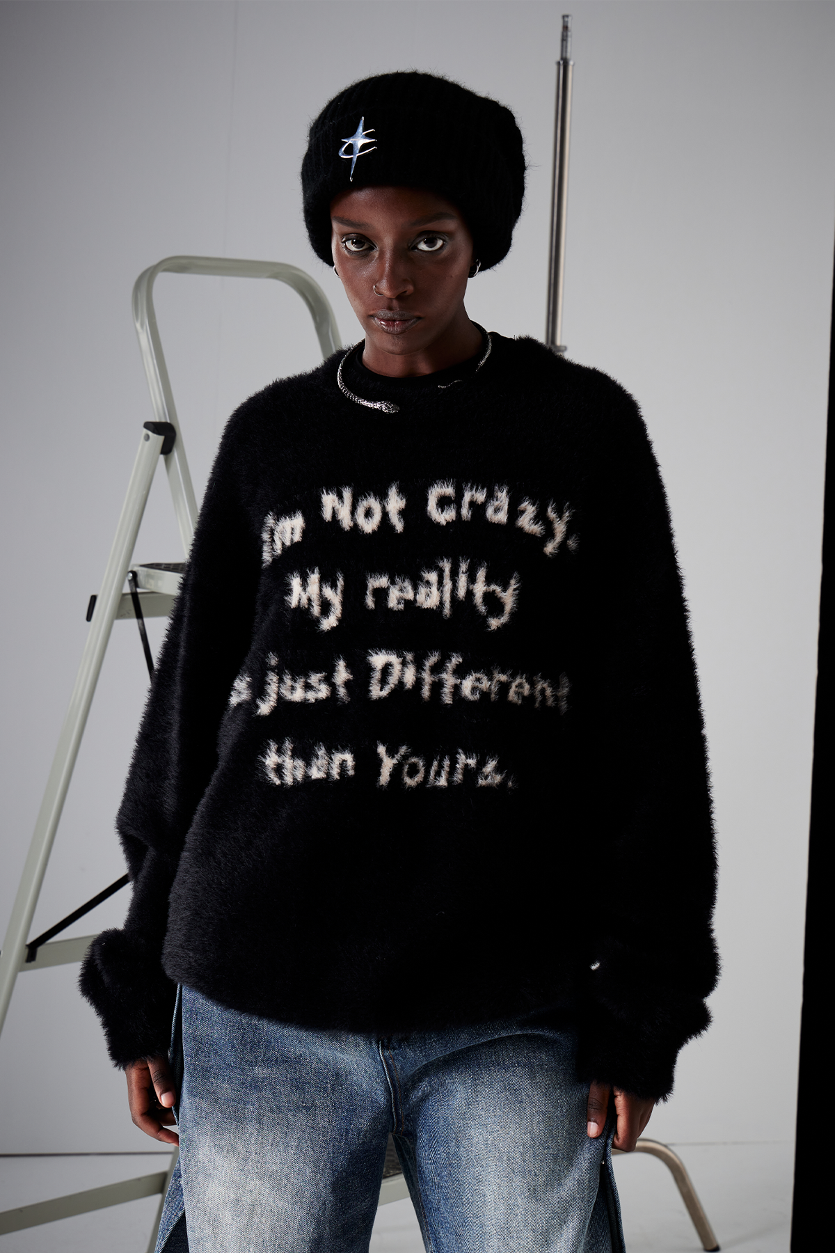 REMODUTION Mohair Slogan Relaxed Sweater