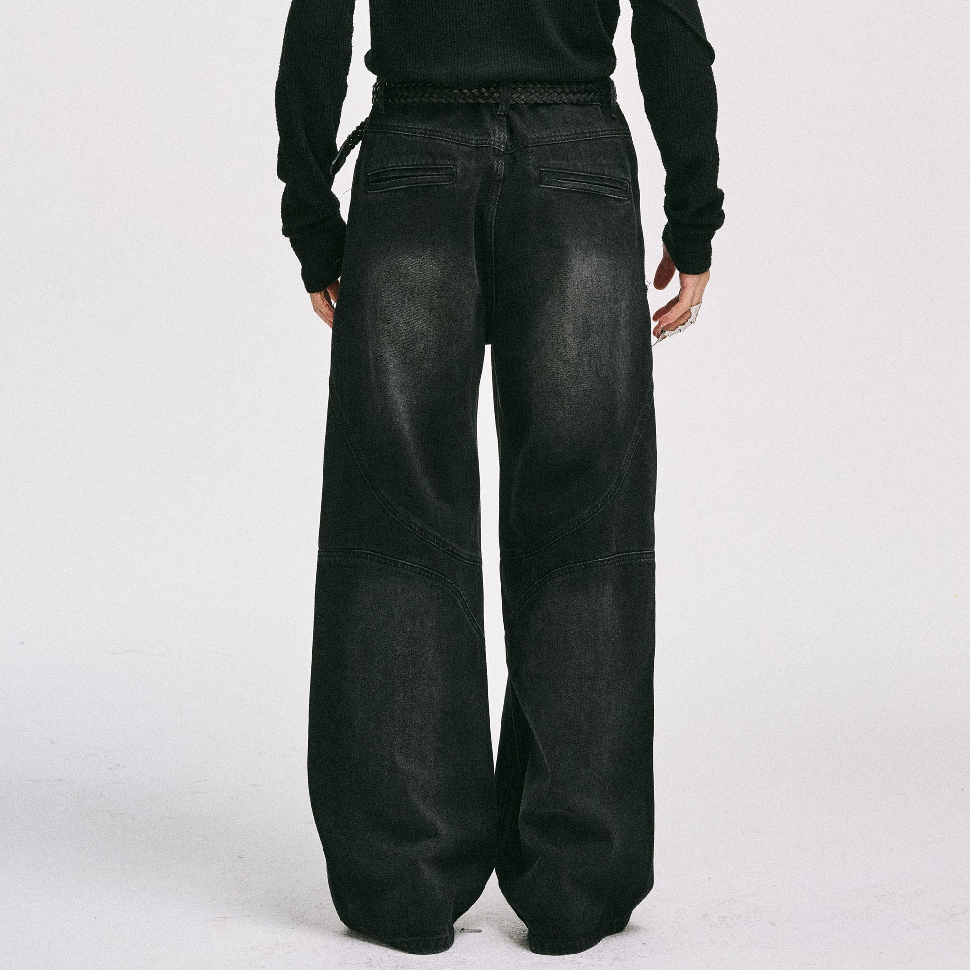 CATSSTAC Ripped Washed Faux-Leather Panel Wide-Leg Jeans, premium urban and streetwear designers apparel on PROJECTISR.com, CATSSTAC