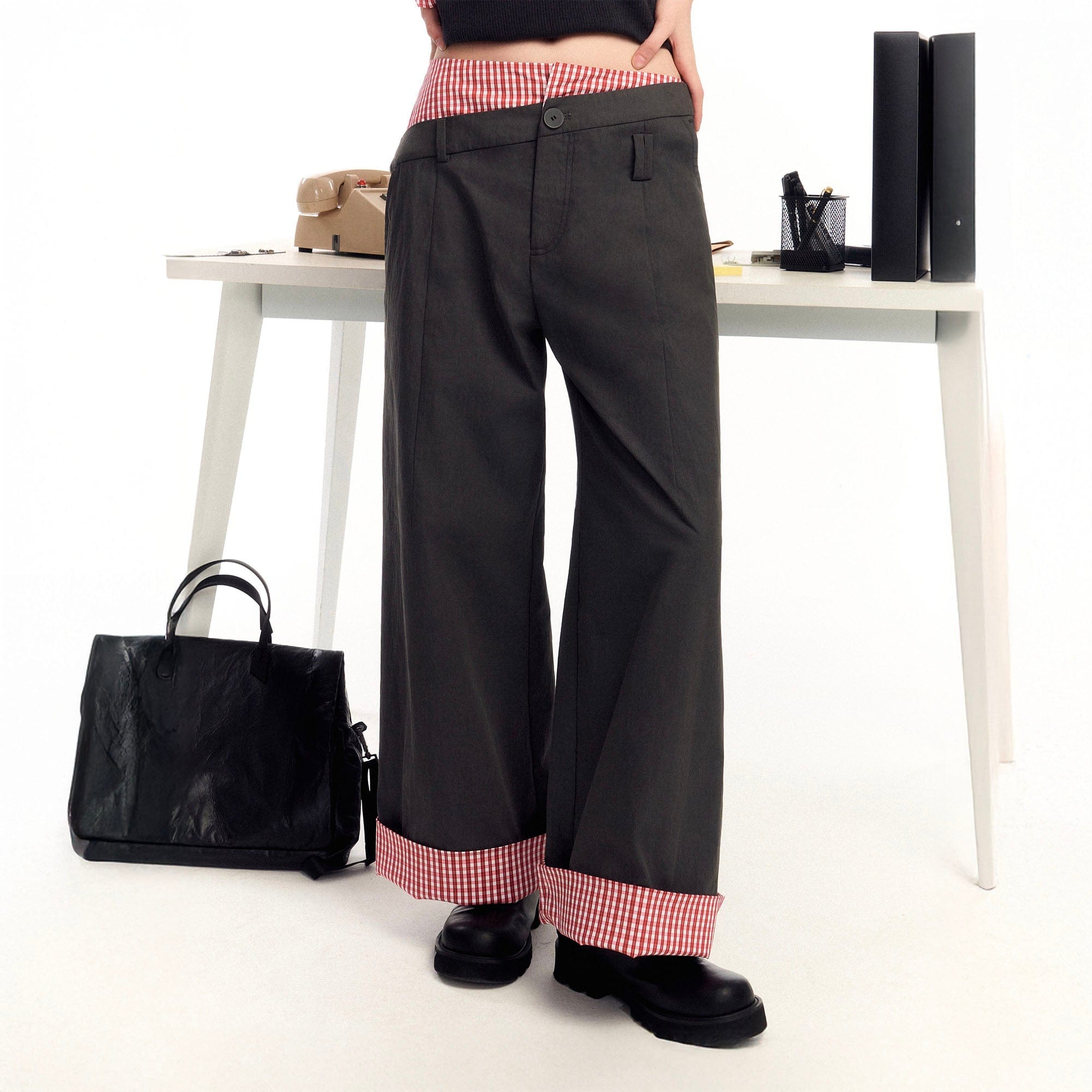 OIPWORD Asymmetrical Waist Faux-Layered Wide-Leg Pants, premium urban and streetwear designers apparel on PROJECTISR.com, OIPWORD