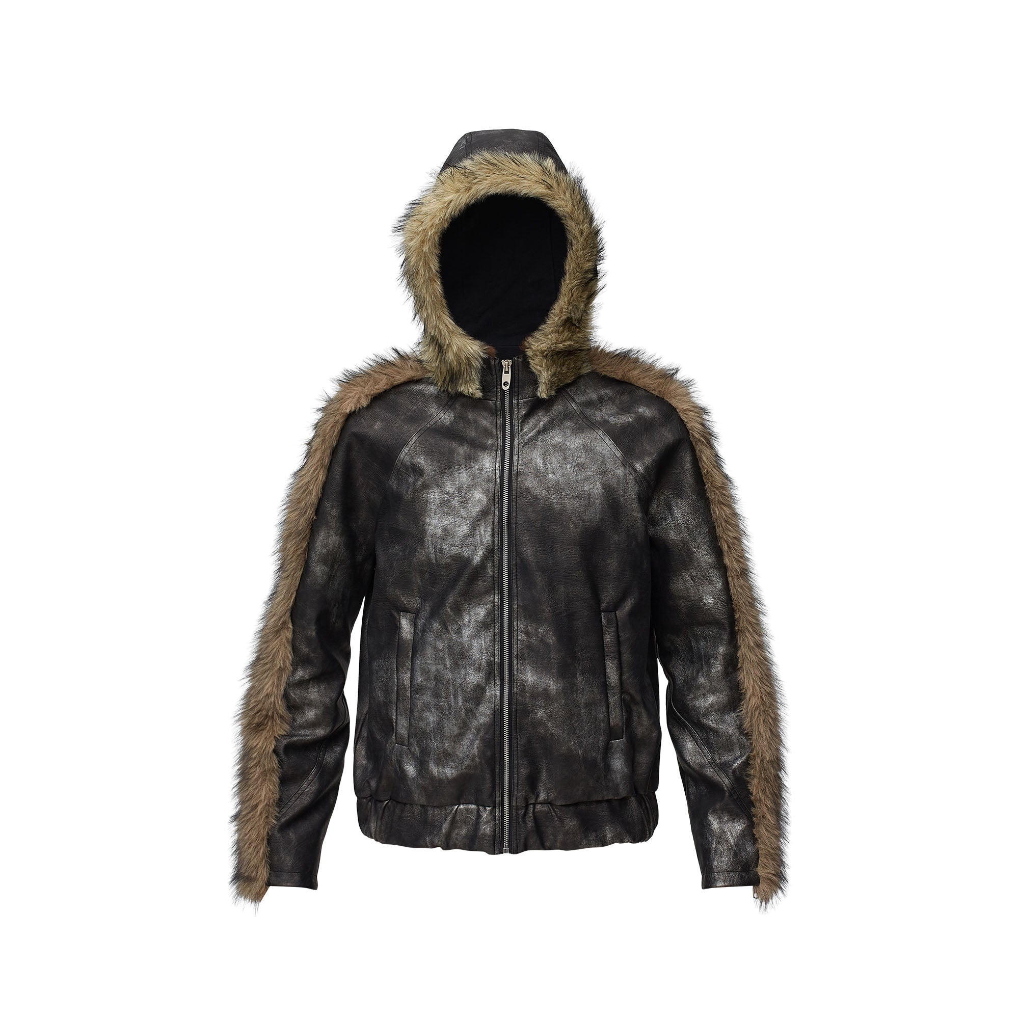 RECOVER ZONE Faux Fur Trimmed Distressed Hooded Jacket