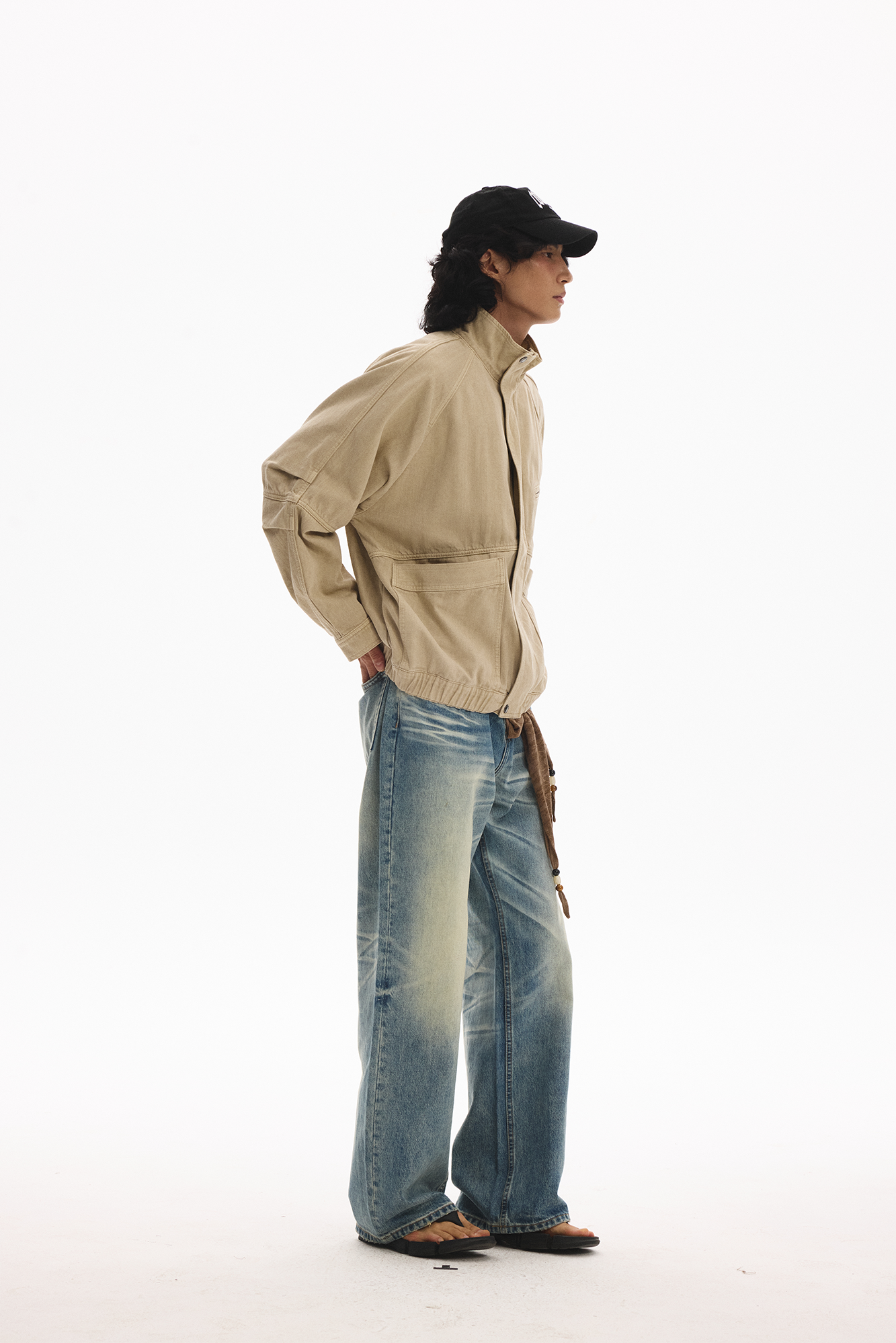 LEONSENSE Utility Raglan Stand-Collar Denim Jacket, premium urban and streetwear designers apparel on PROJECTISR.com, LEONSENSE