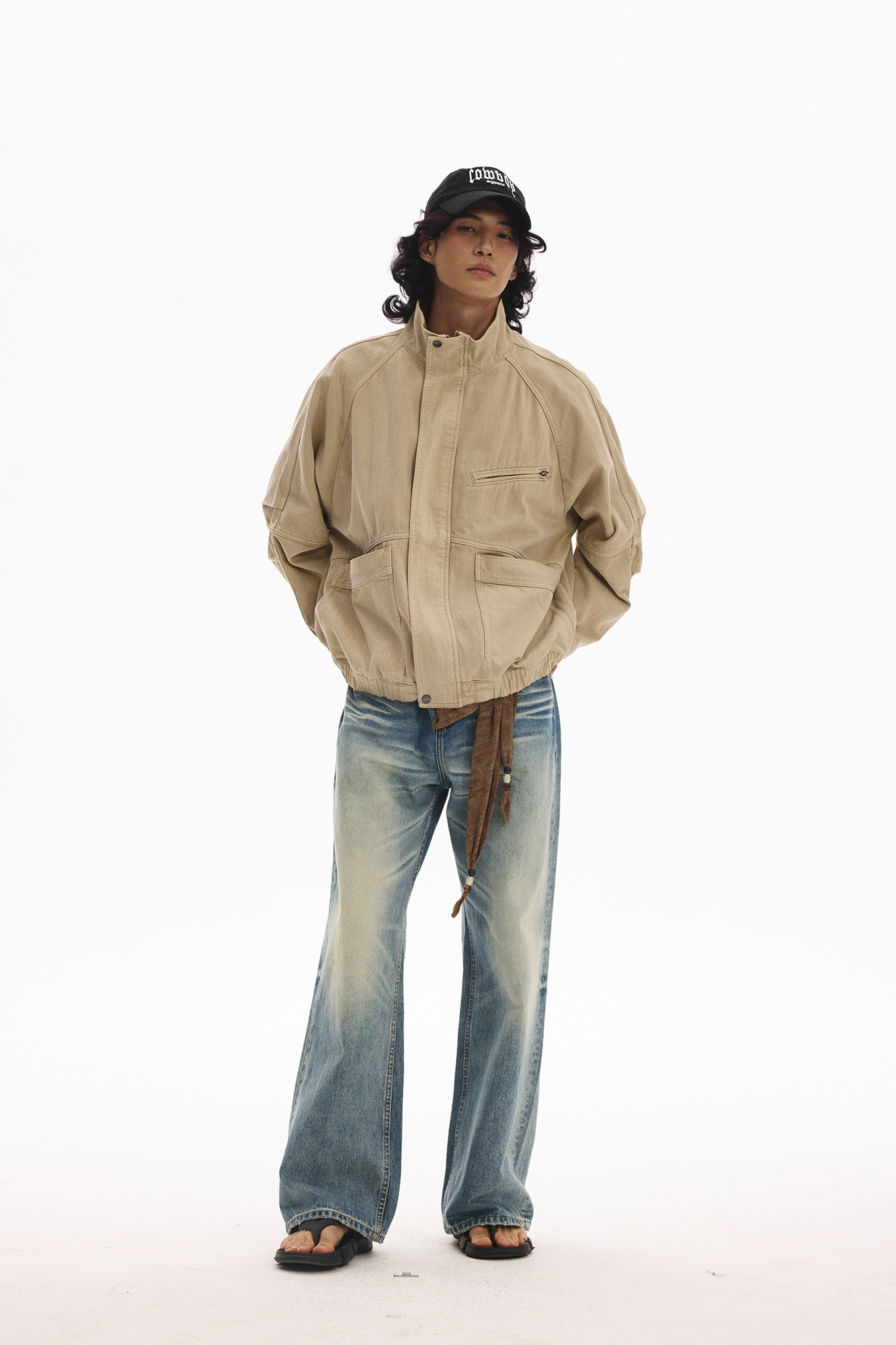 LEONSENSE Utility Raglan Stand-Collar Denim Jacket, premium urban and streetwear designers apparel on PROJECTISR.com, LEONSENSE