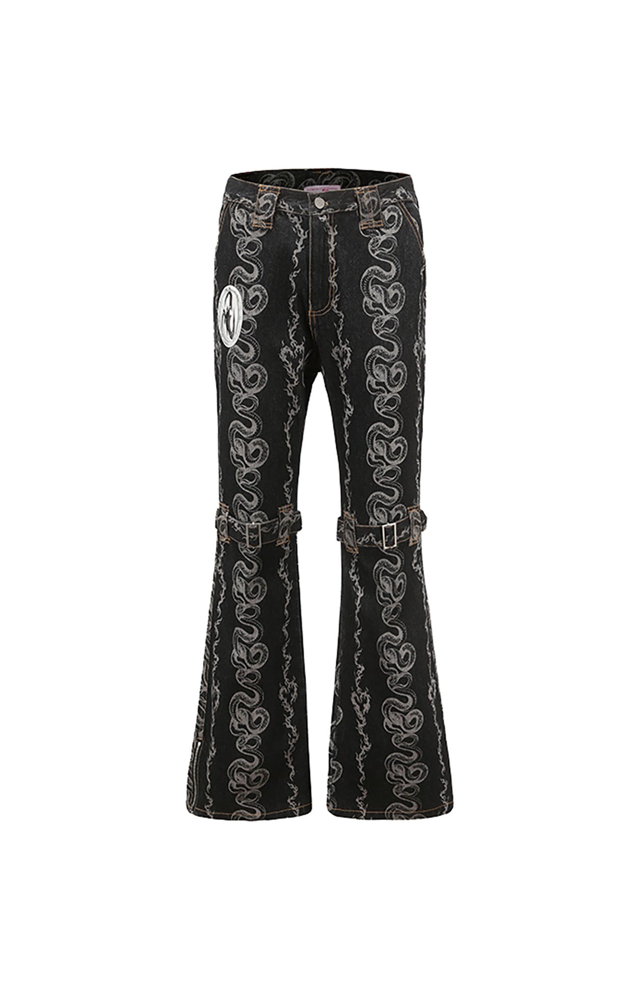 CYCYCY Serpentine Strap Buckled Flared Jeans