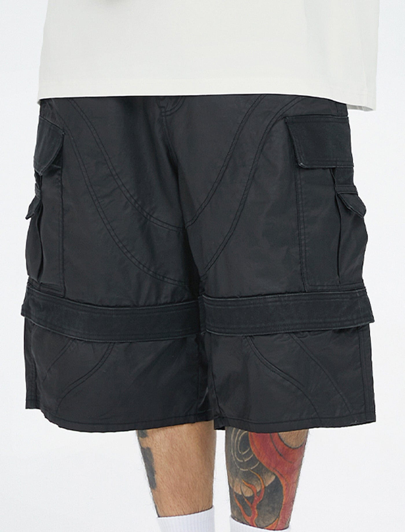 F2CE Spliced Big Pocket Waxed Shorts, premium urban and streetwear designers apparel on PROJECTISR.com, F2CE