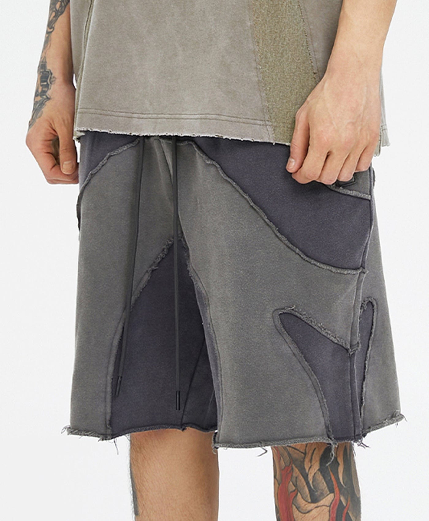 F2CE Distressed Spliced Shorts, premium urban and streetwear designers apparel on PROJECTISR.com, F2CE