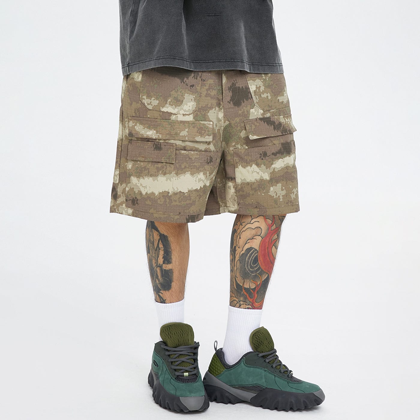 F2CE Retro Camo Multi Pocket Buckle Shorts, premium urban and streetwear designers apparel on PROJECTISR.com, F2CE