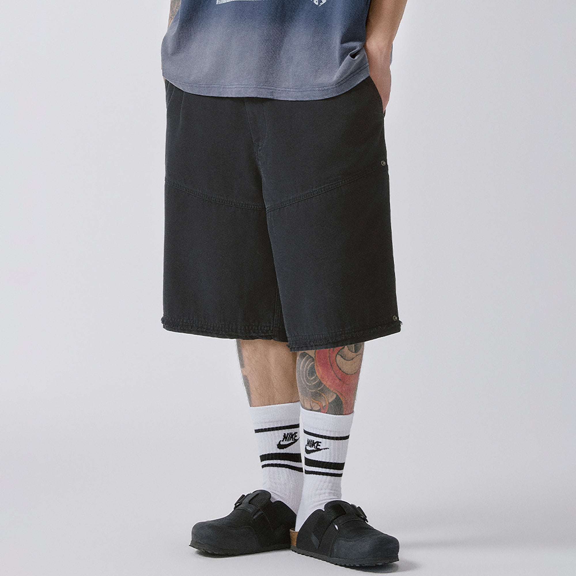 F2CE Raw-Edge Straight-Leg Shorts, premium urban and streetwear designers apparel on PROJECTISR.com, F2CE