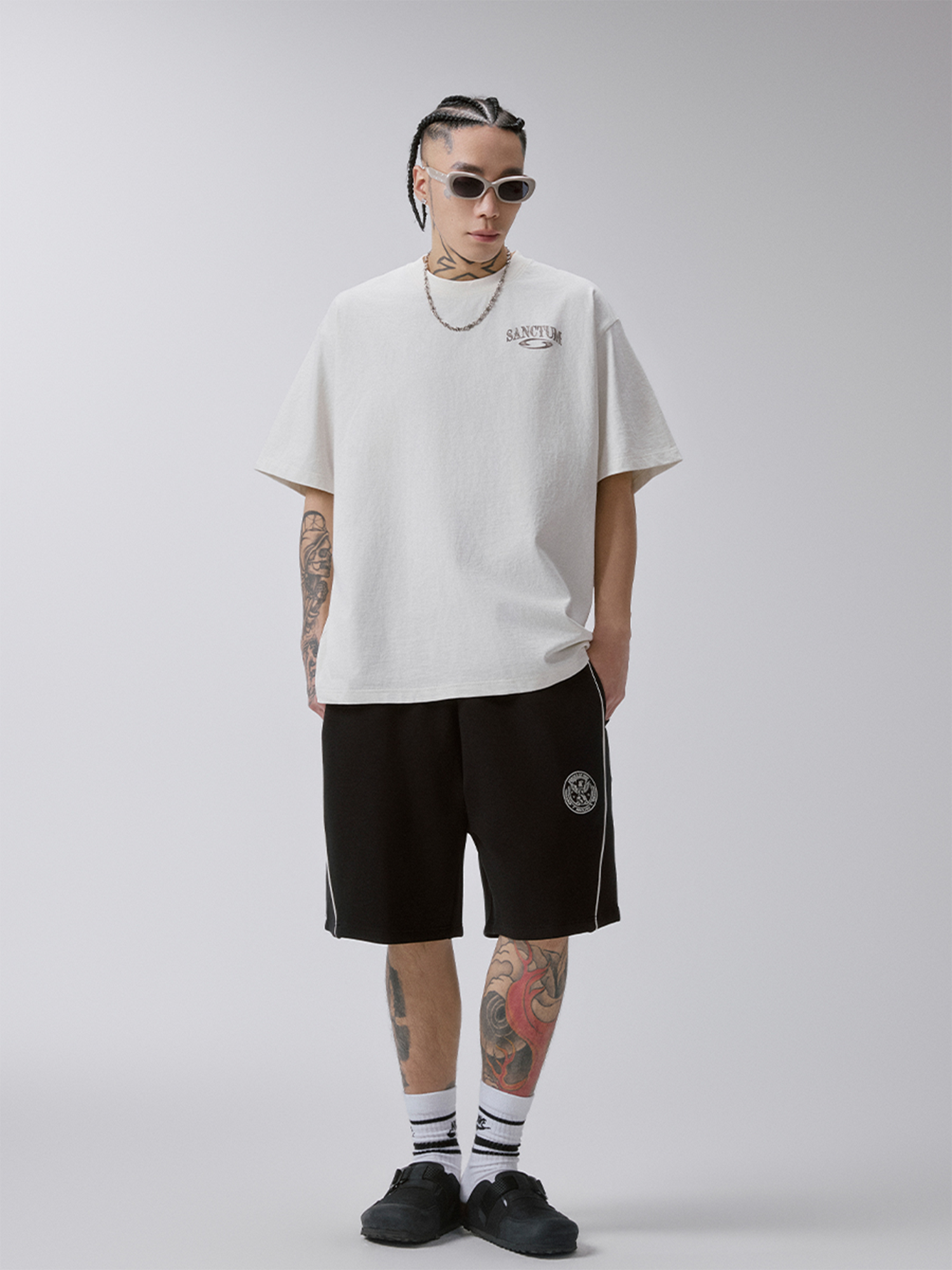 F2CE Cotton Side-Stripe Badge Sport Shorts