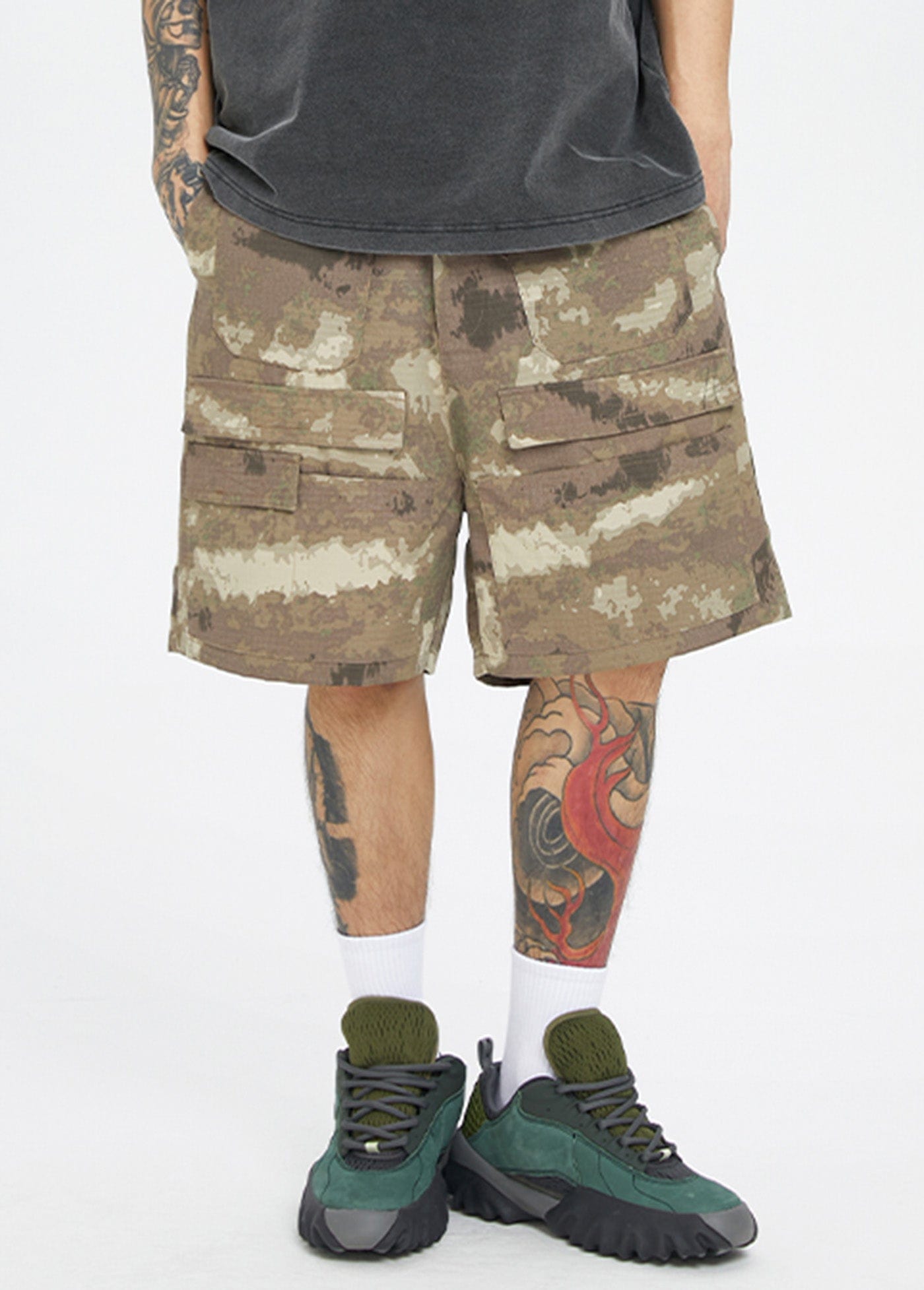 F2CE Retro Camo Multi Pocket Buckle Shorts, premium urban and streetwear designers apparel on PROJECTISR.com, F2CE