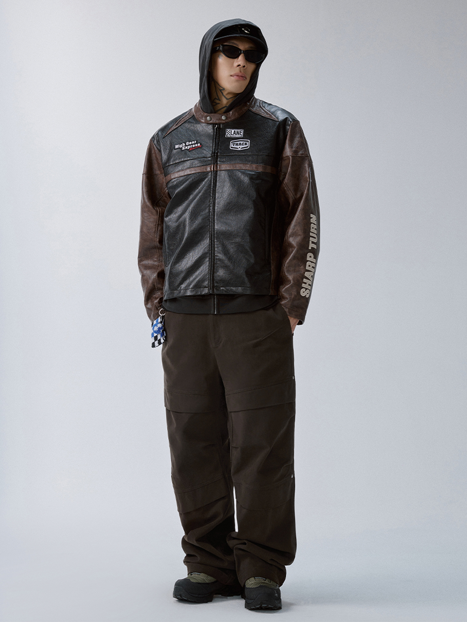 F2CE Retro Embroidered Patch PU Moto Jacket