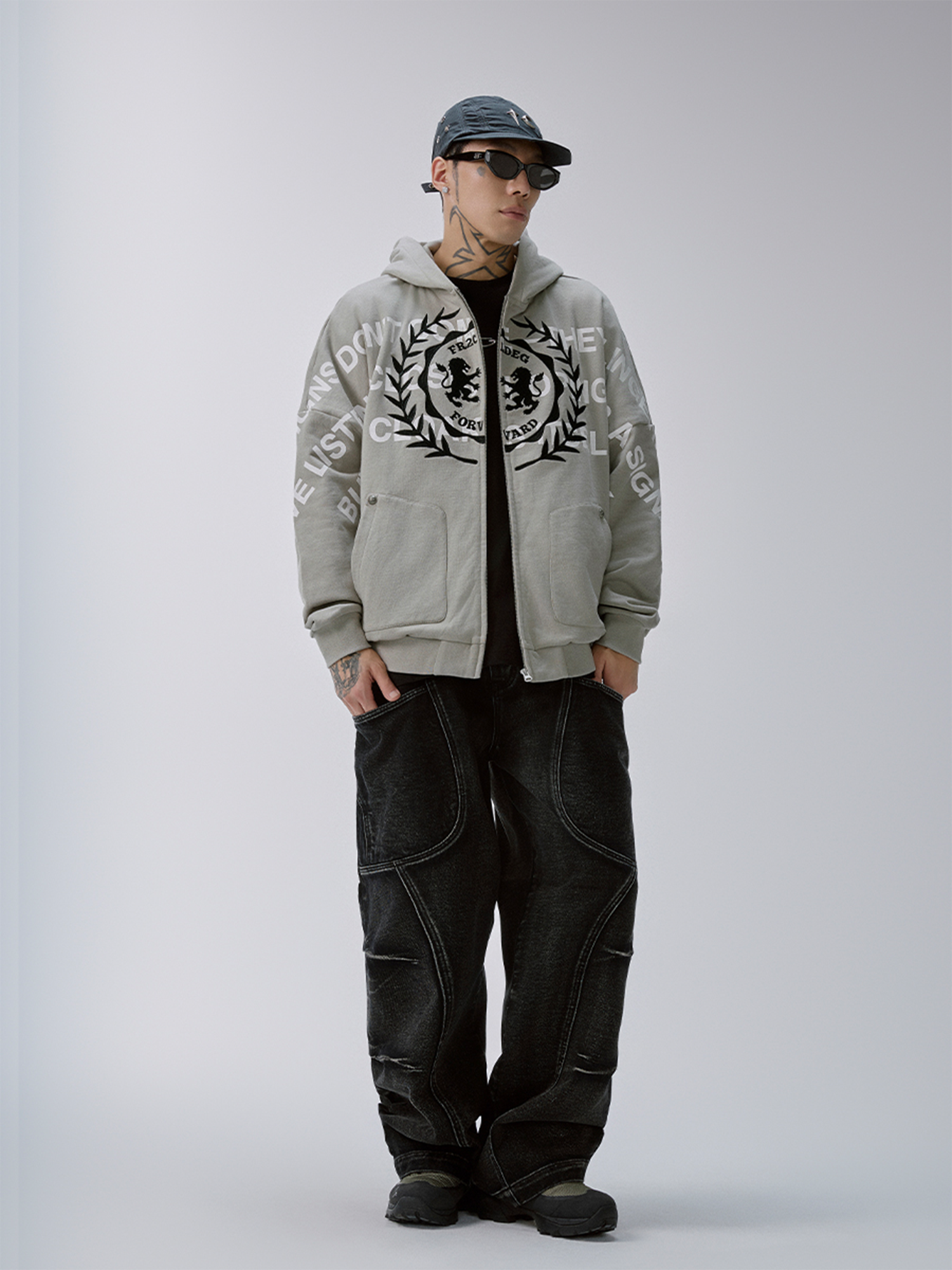 F2CE Embroidery Slogan Graphic Zip-Up Hoodie