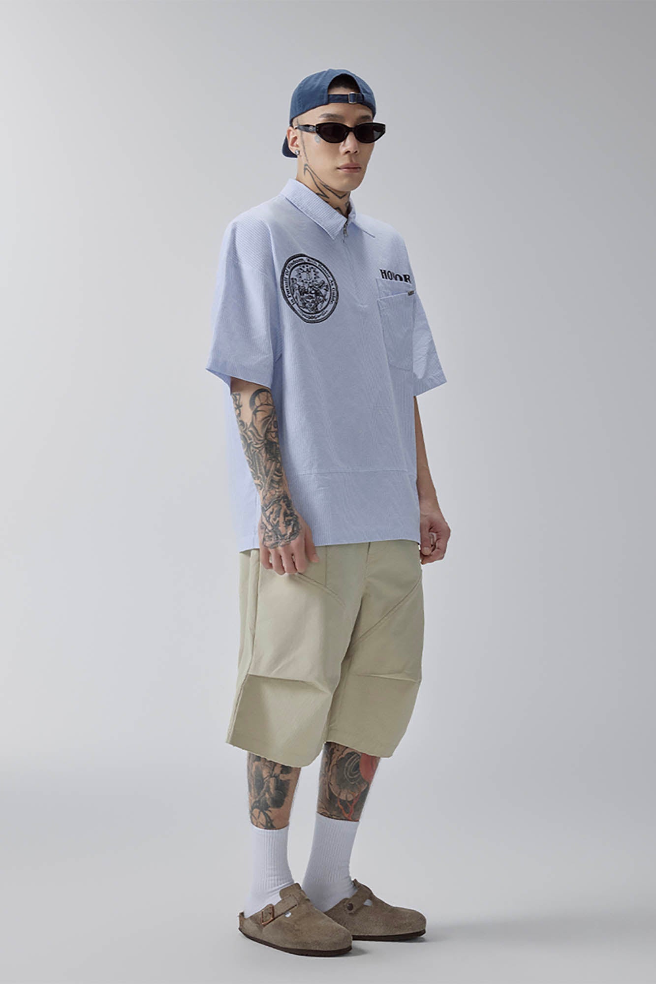 F2CE Pinstriped Half-Zip Polo Pocket T-Shirt