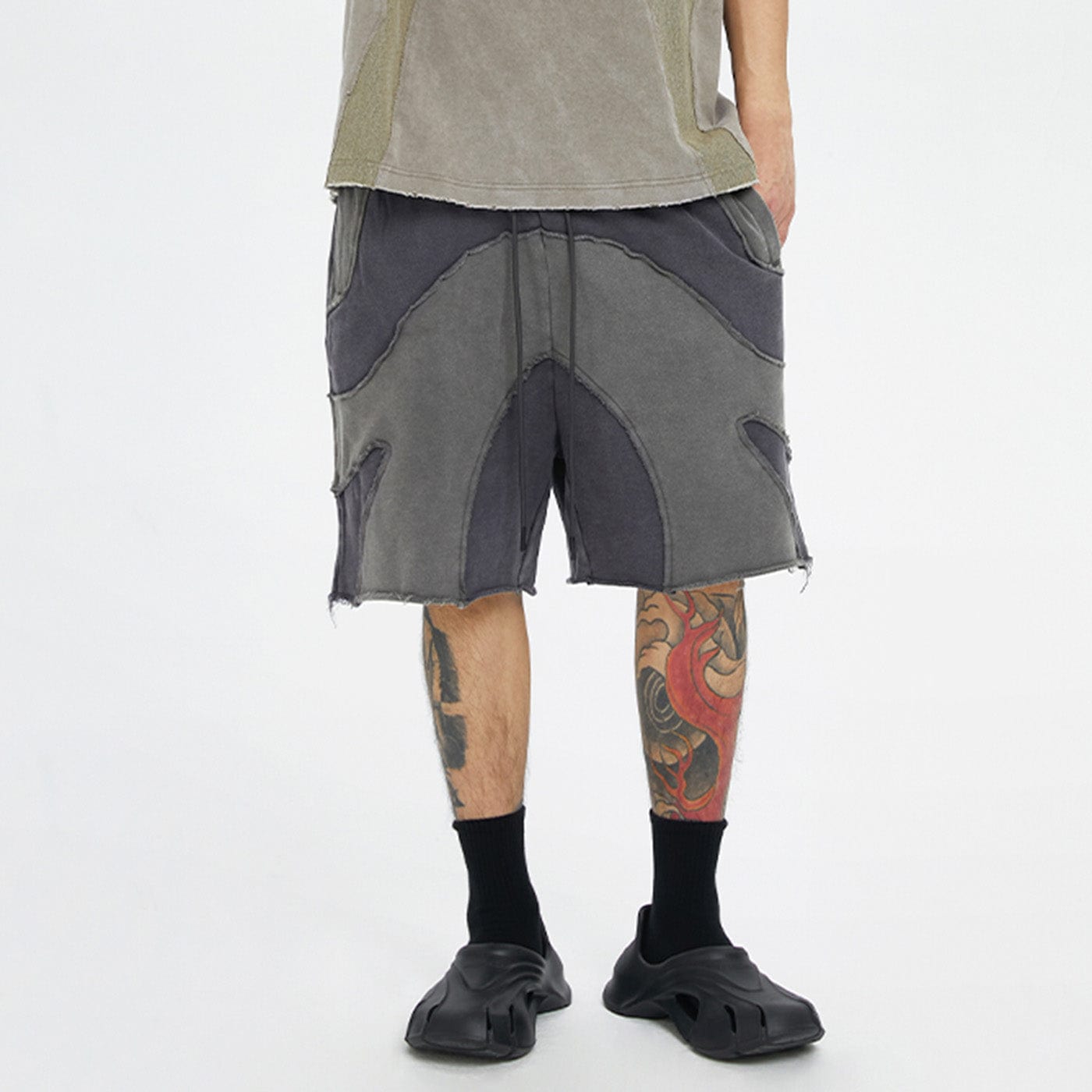 F2CE Distressed Spliced Shorts, premium urban and streetwear designers apparel on PROJECTISR.com, F2CE