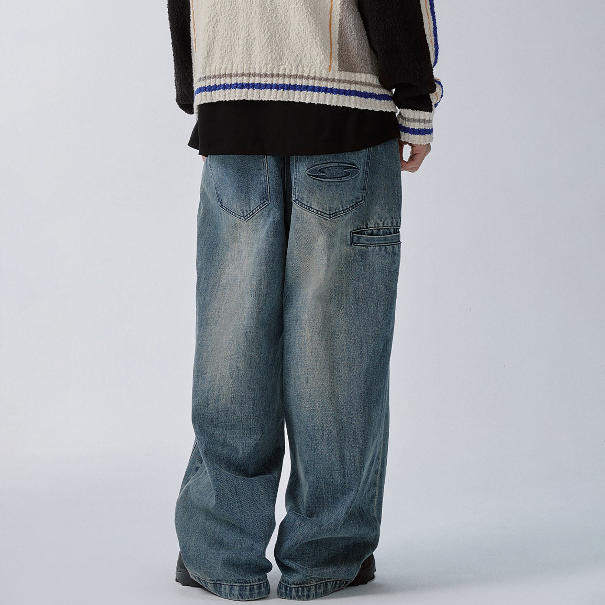 【即完品】BIO wear DOUBLE WAIST JEANS F2CE Double Waistband Washed Wide-Leg Jeans
