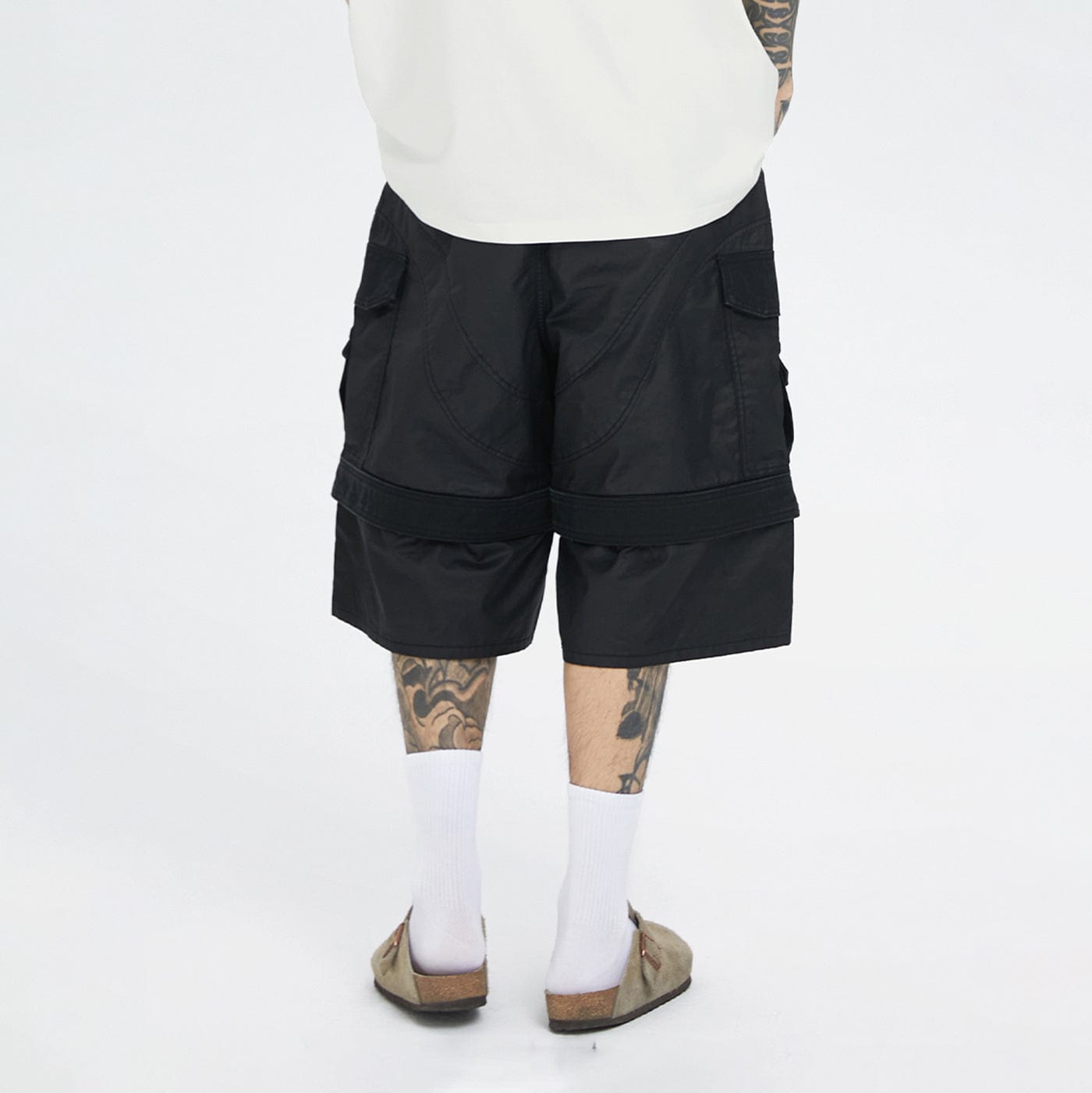 F2CE Spliced Big Pocket Waxed Shorts, premium urban and streetwear designers apparel on PROJECTISR.com, F2CE