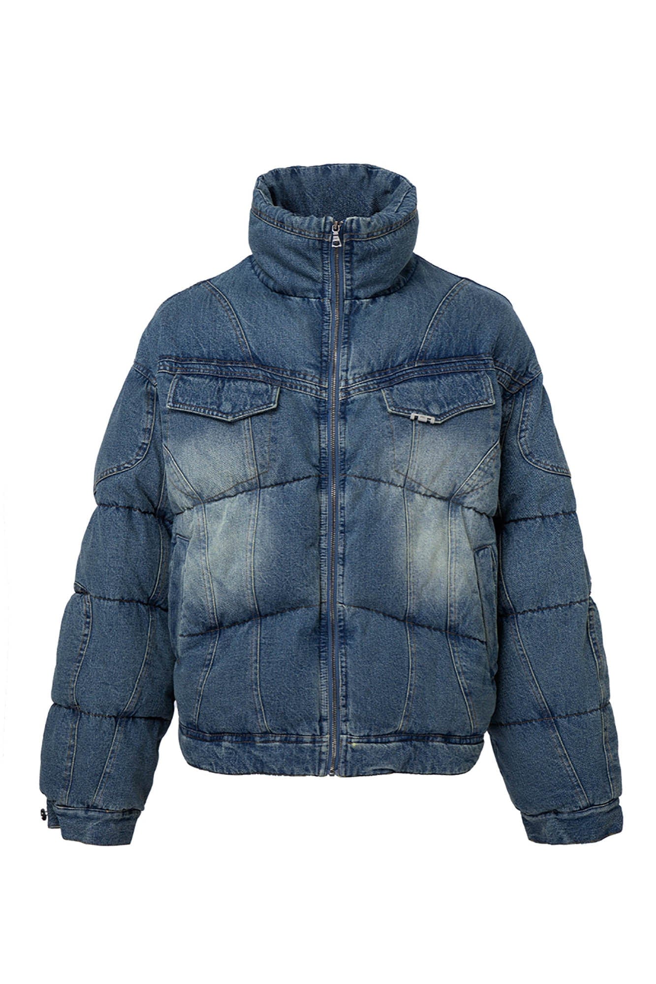 F2CE Washed Spliced Denim Puffer Jacket