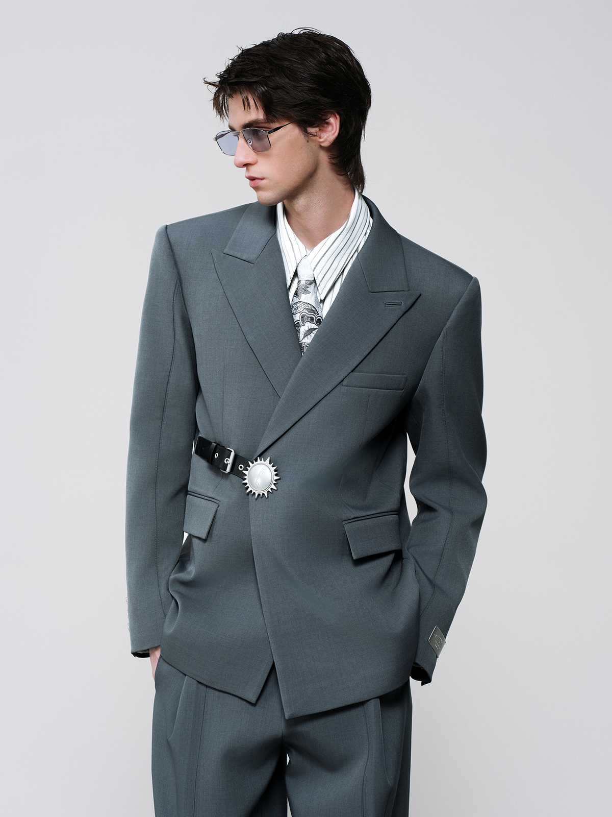 FACEONLAB Classic Asymmetric Belted Blazer